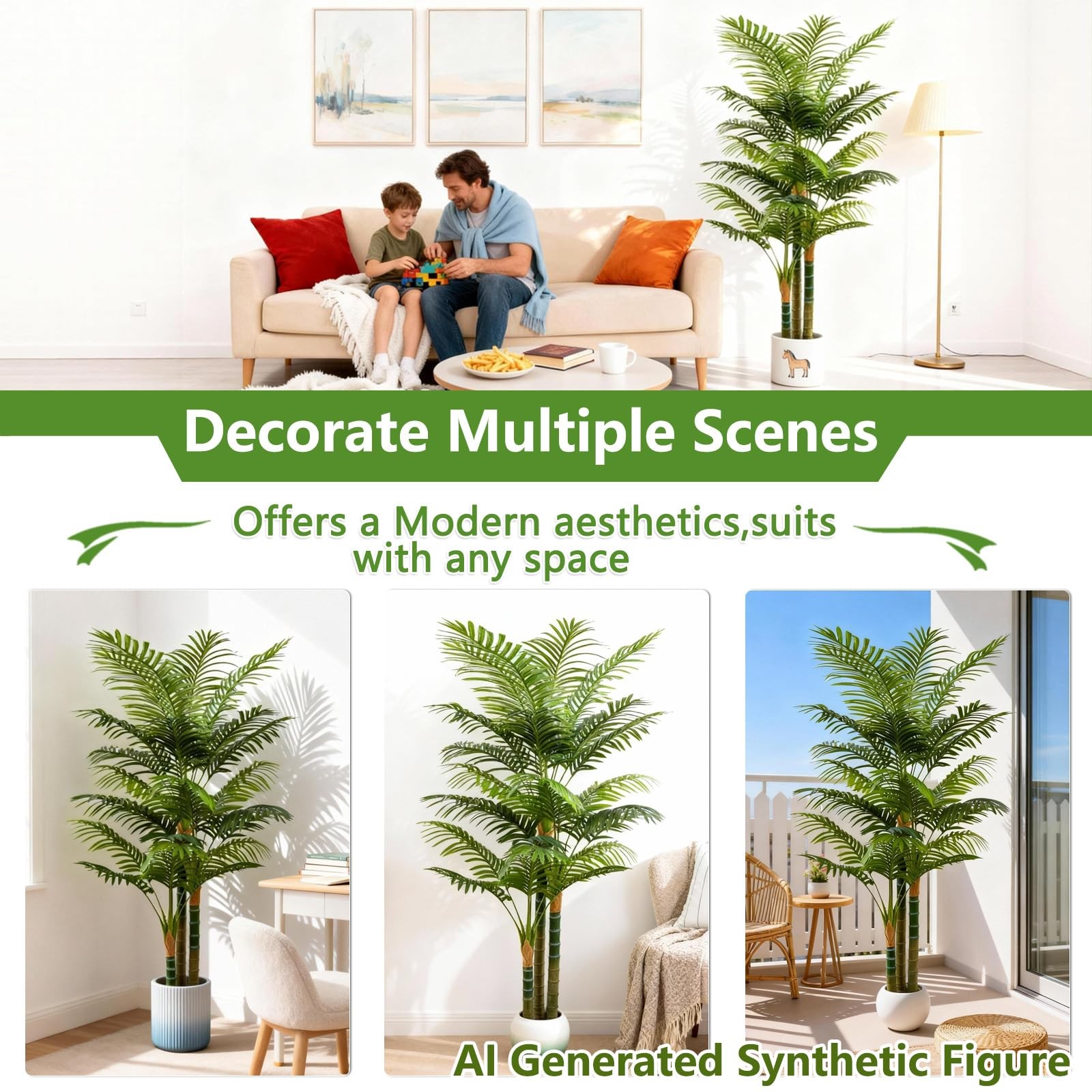 Best 6FT Tall Golden Cane Artificial Palm Tree, Large Faux Tree with 3 Textured