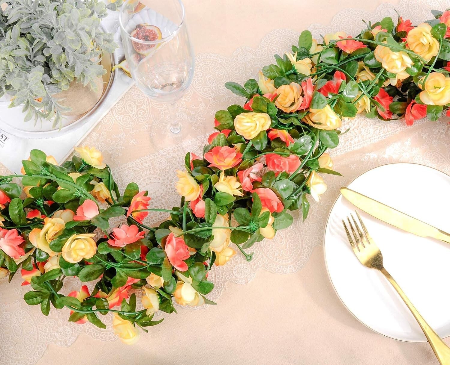 Durable 9 PCS Champagne Flower Garland – Indoor & Outdoor Decorative Solution
