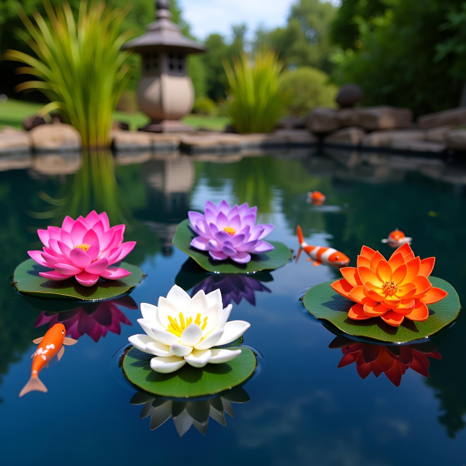 4Pcs Artificial Flowers Water Lily Foam Lotus Flower Pond Decor for Pond Pati…