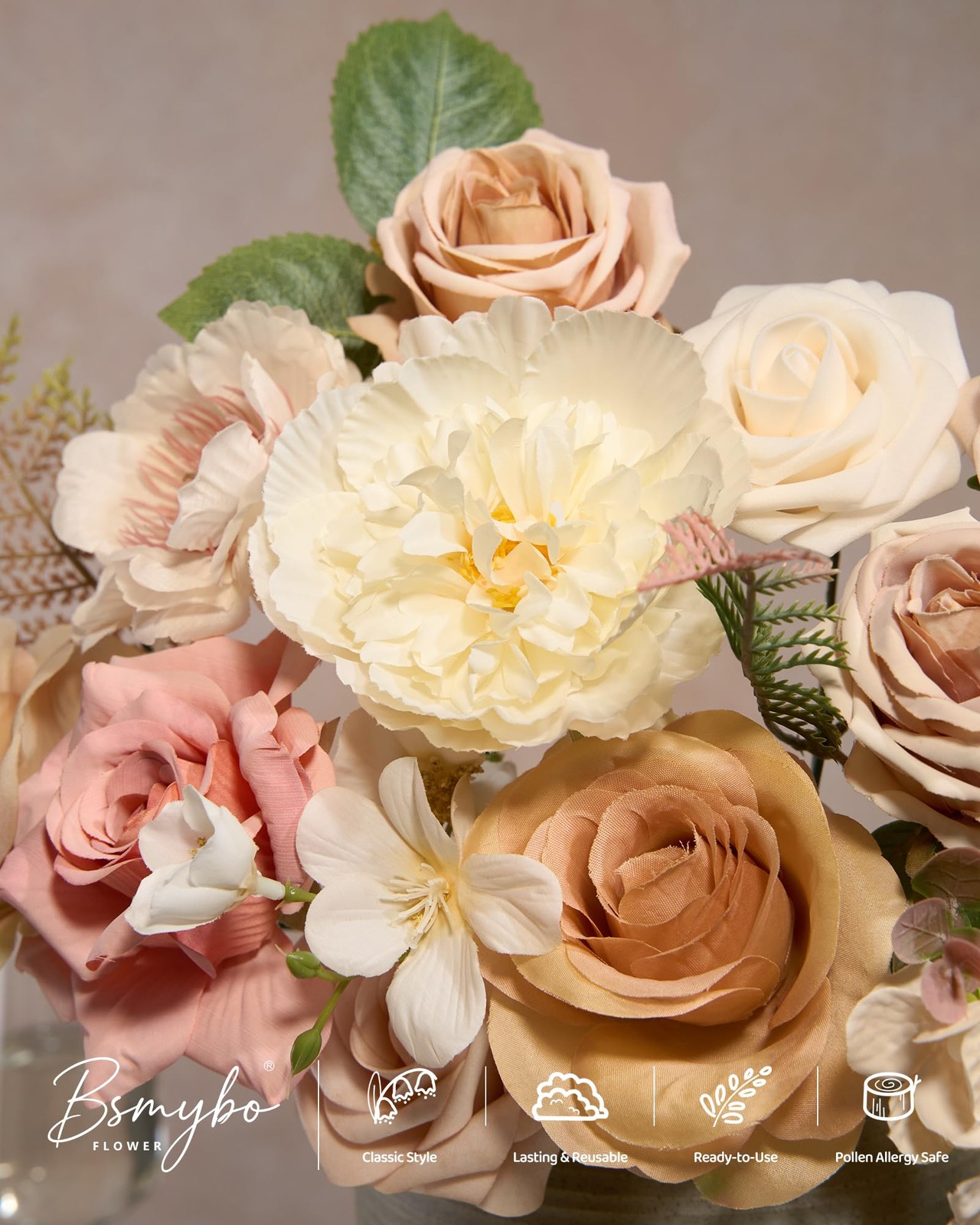 Artificial Flowers Combo Peach Flowers with Stems Fake Rose Faux Floral Arran…