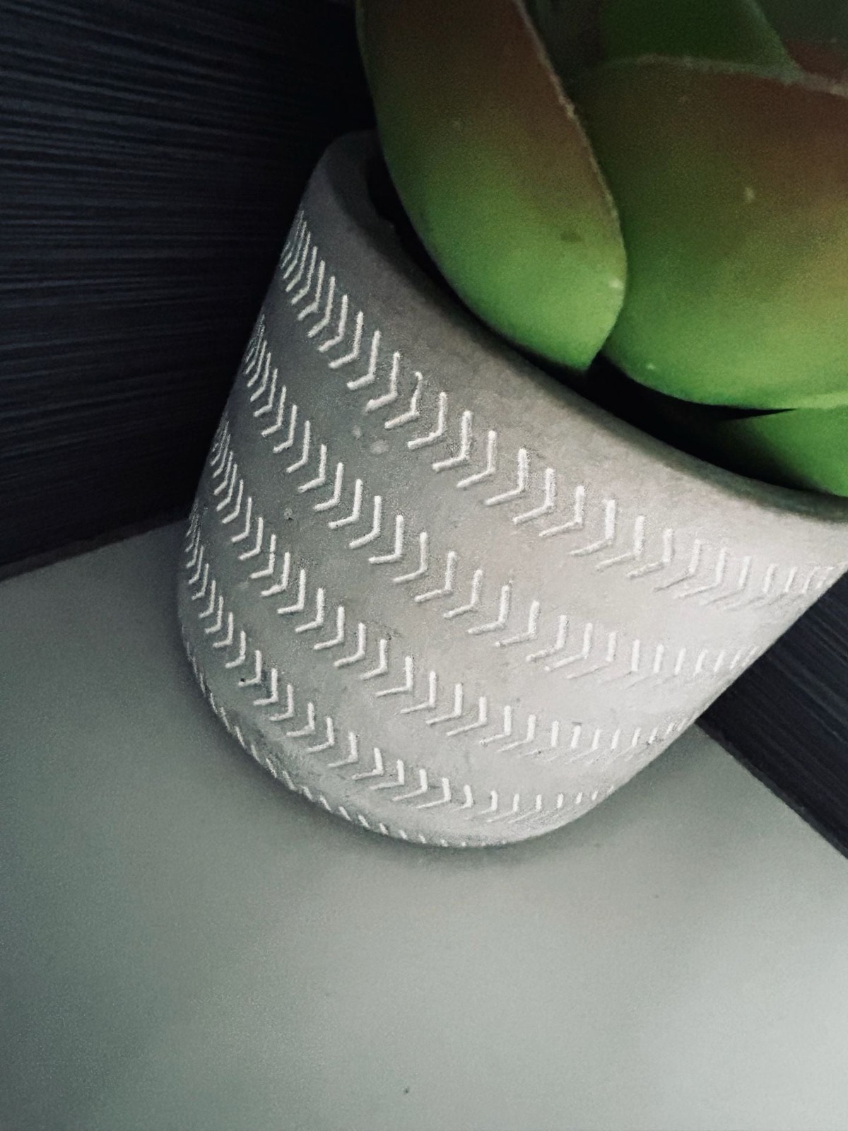 Artificial Green and Red Echeveria Succulent in Chevron Ceramic Pot