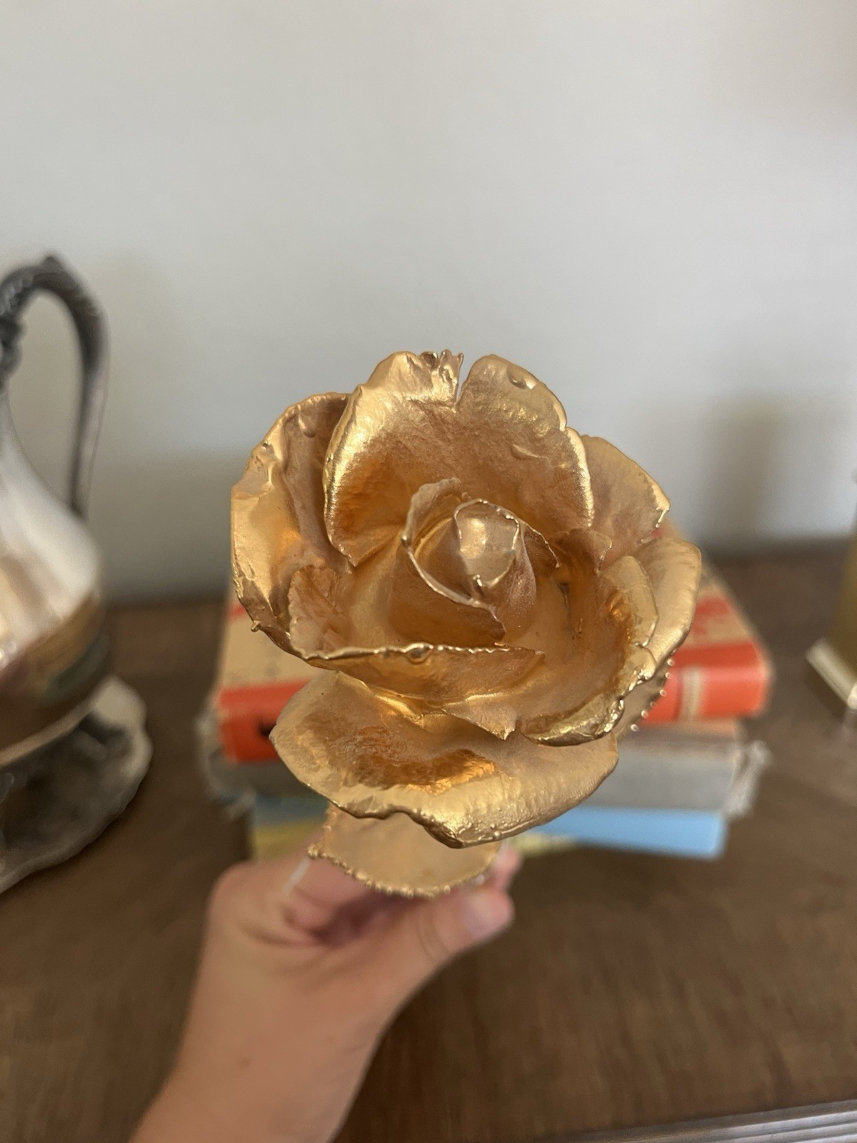 Real Rose Stem Dipped in 24K Gold Finish Metal Floral Décor, Gold Color