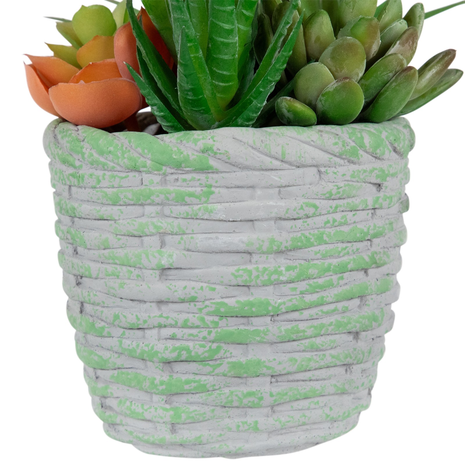 8.5″ Artificial Mixed Succulent Plant Arrangement Brown Green Basket Weave Pot