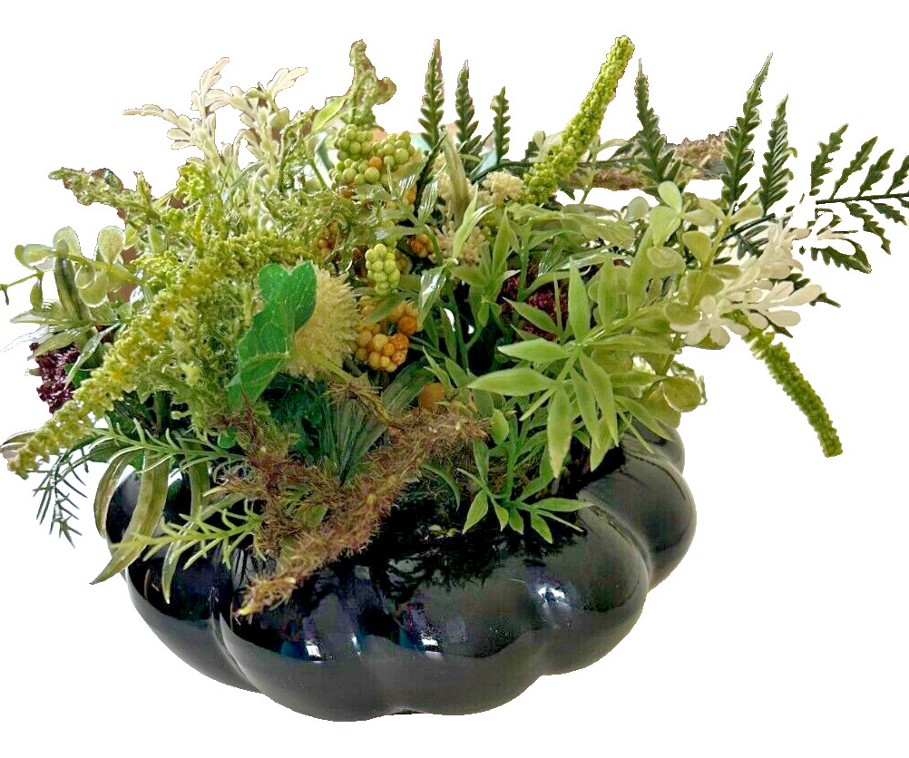 Black Bowl with Artificial Faux Greenery Decor 8x8x8