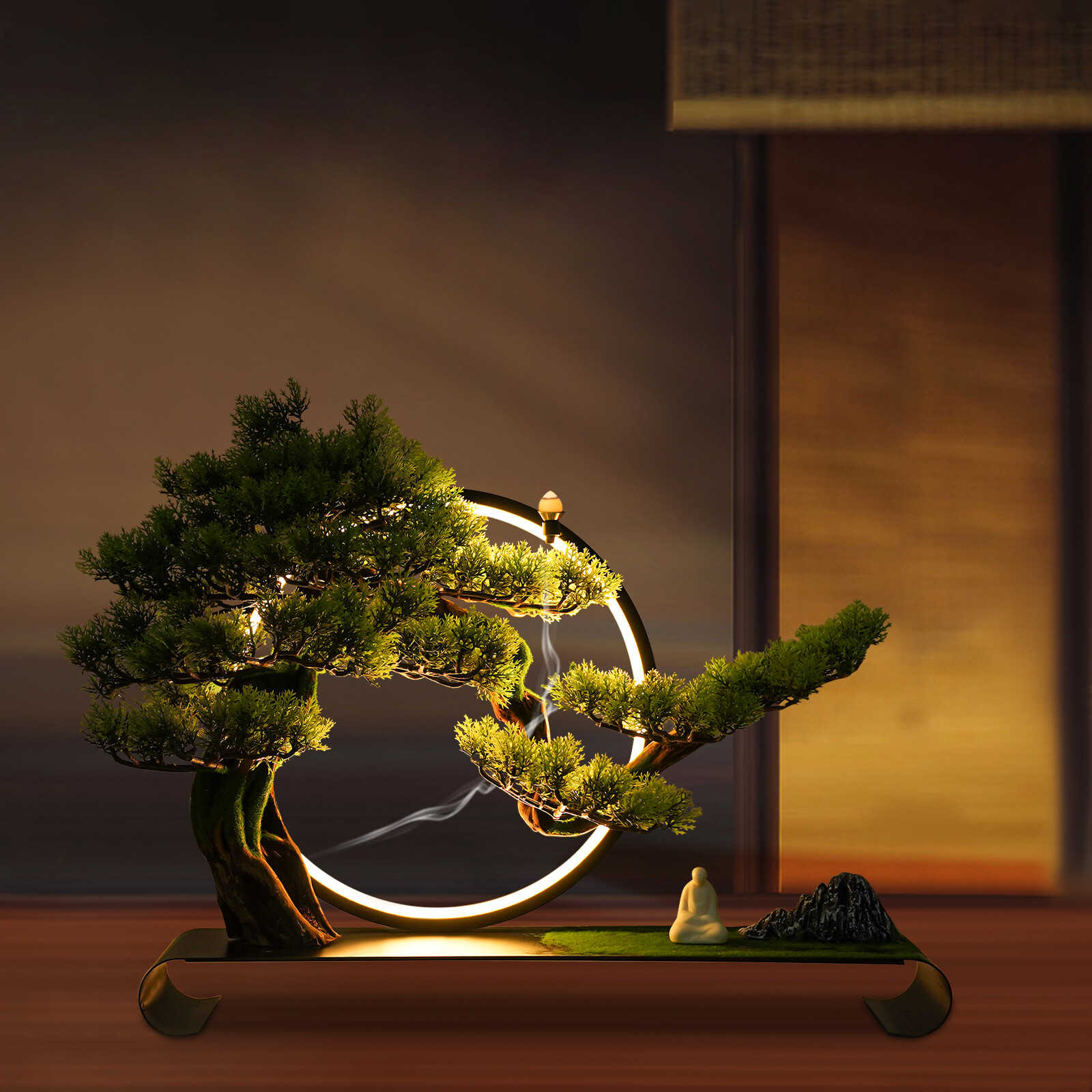 Realistic Simulation Bonsai Artificial Tree with LED Lamp Ring for Home USB 8W