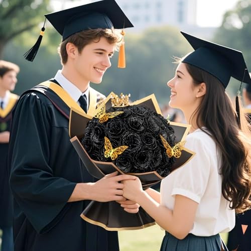 Glitter Roses Bouquet, DIY Fake Flowers Bouquet, Birthday Gifts 24pcs Black