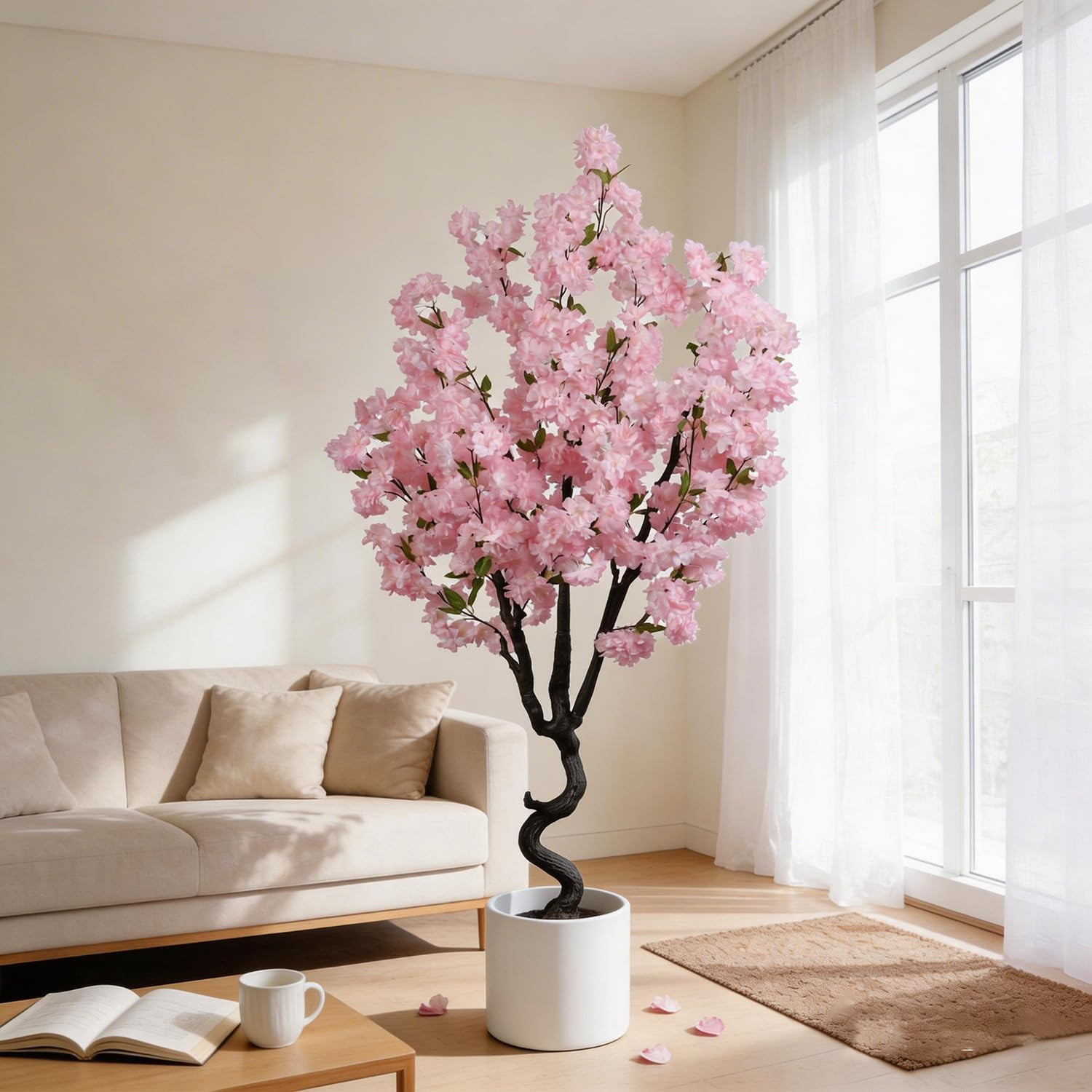 6FT Artificial Pink Cherry Blossom Tree – Faux Floral Decor for Home & Garden