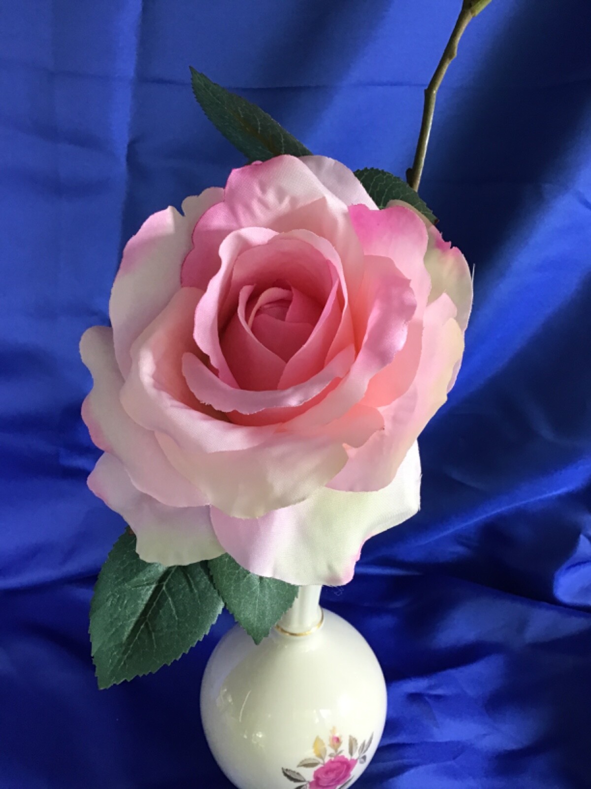 Lenox Vase with Pink Rose & Bud Artificial Flower Arrangement