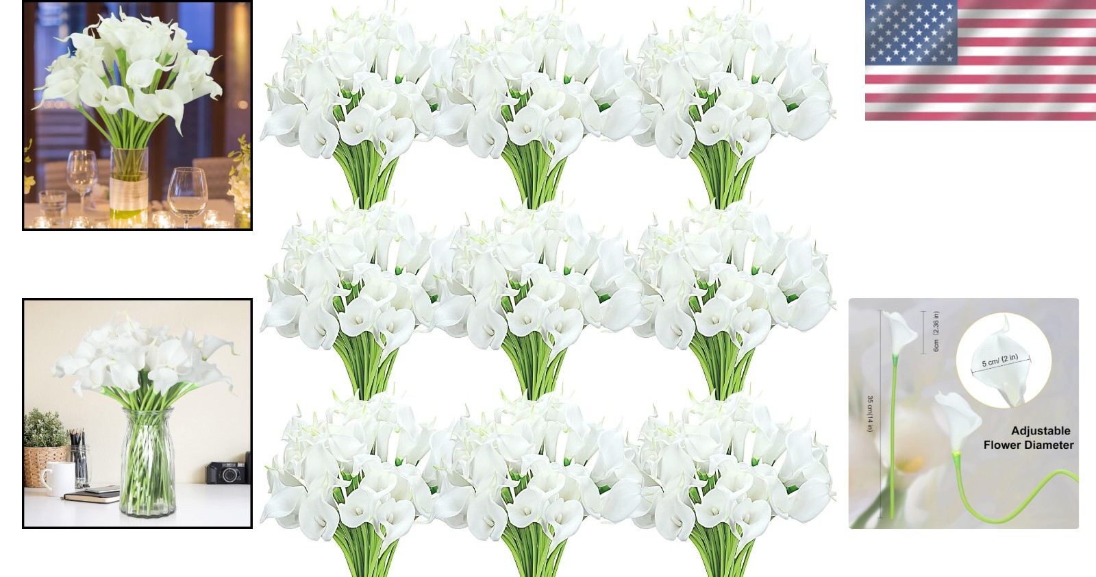 60 Pack Realistic Silk Calla Lily Flowers
