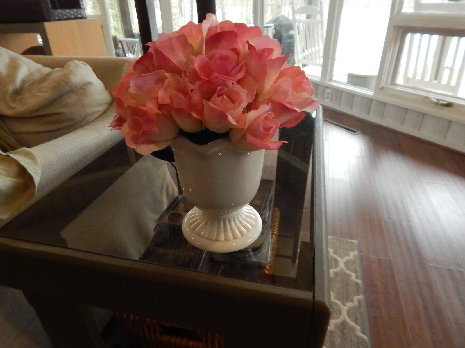 PRETTY PINK 28 Rose Artificial Bouquet in white ceramic vase PERFECT MOTHERS DAY