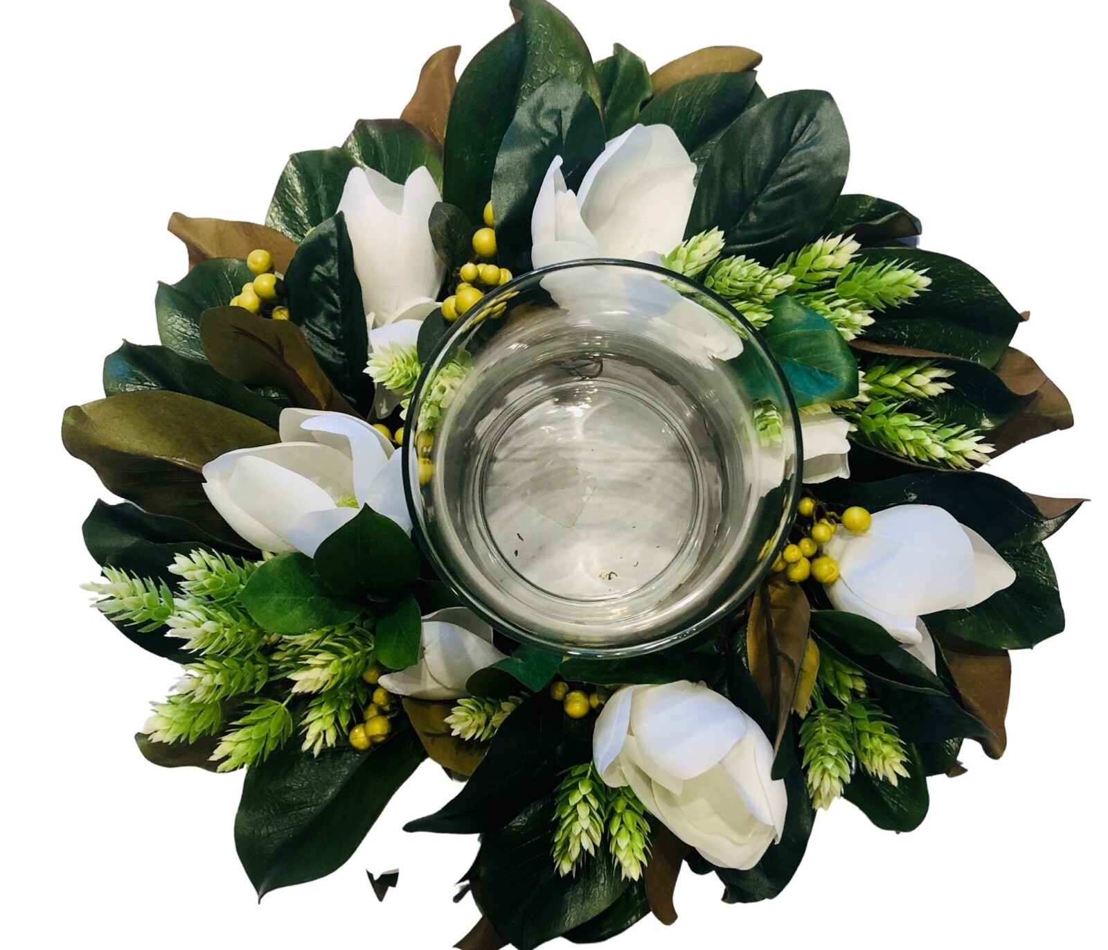 Hurricane Candle Ring, Handmade Candle  Wreath, Country Farmhouse Floral Wreath