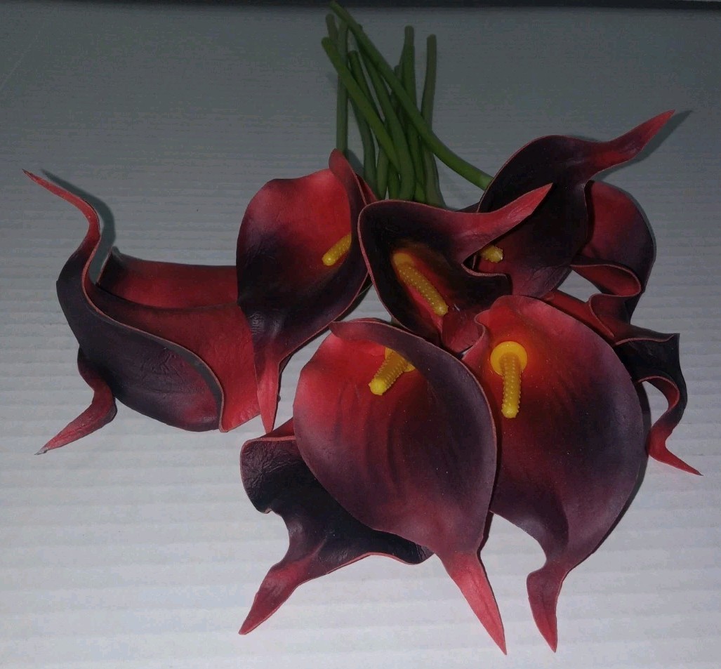 10~Stem Bundle Of Brick Red Real Touch 12″ CALLA LILLIE Artificial Flowers