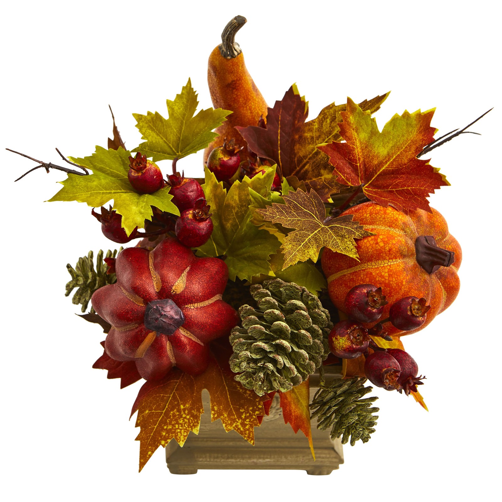 Nearly Natural Pumpkin Gourd Berry and Maple Leaf Artificial Arrangement
