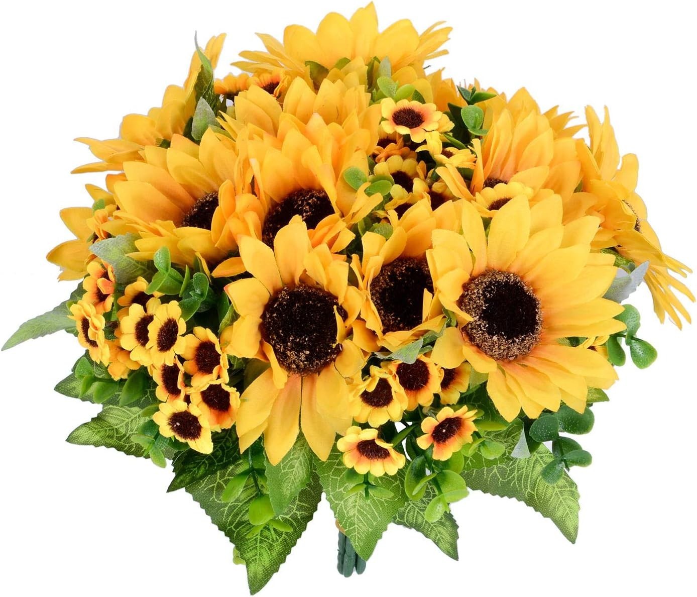 Artificial Sunflower Bouquet, 2 Bunches Silk Sunflowers Fake Yellow Flowers f…
