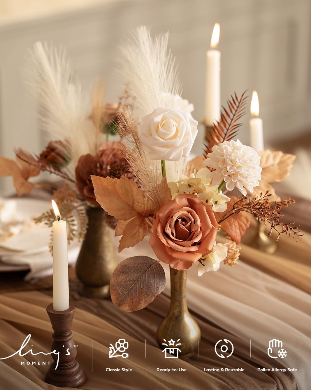 24-Piece Artificial Silk Roses & Foam Dahlias for DIY Wedding Bouquets & Decor