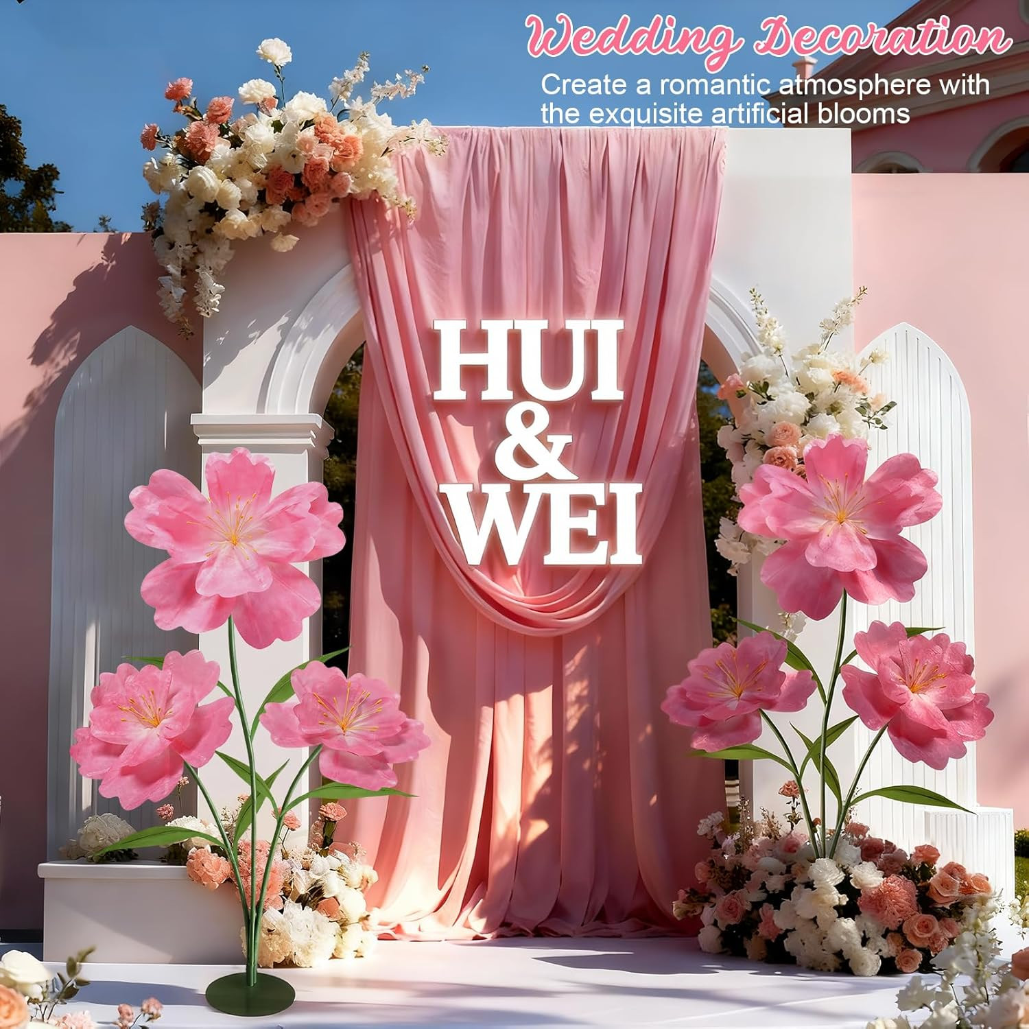 Giant Pink Artificial Flowers 5.6 Ft for Weddings, Parties & Photography Props
