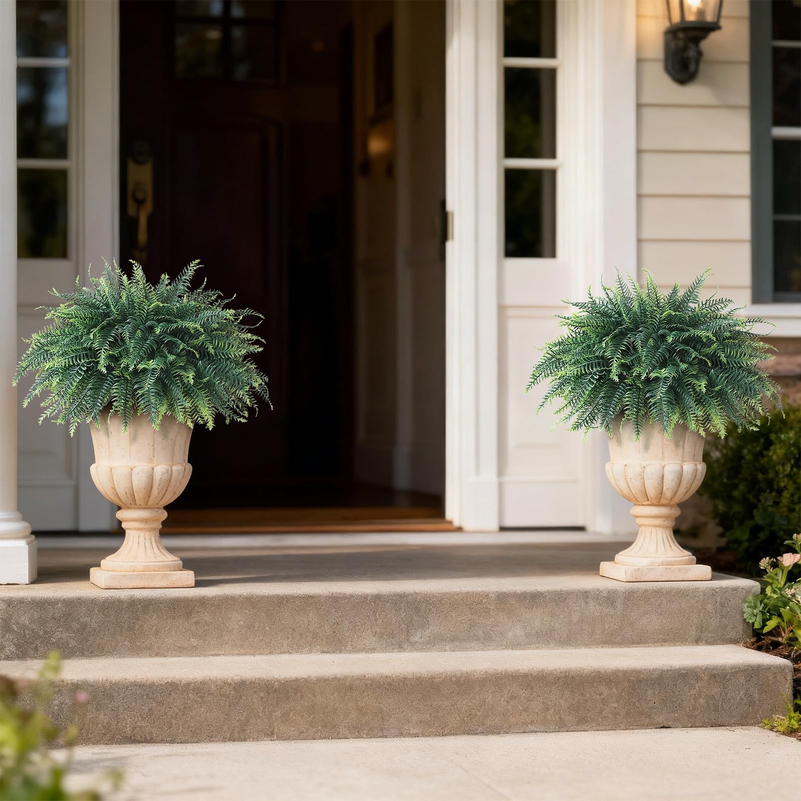 Artificial Ferns Potted Plant for Front Door Decoration – 2 Sets UV Resistant…