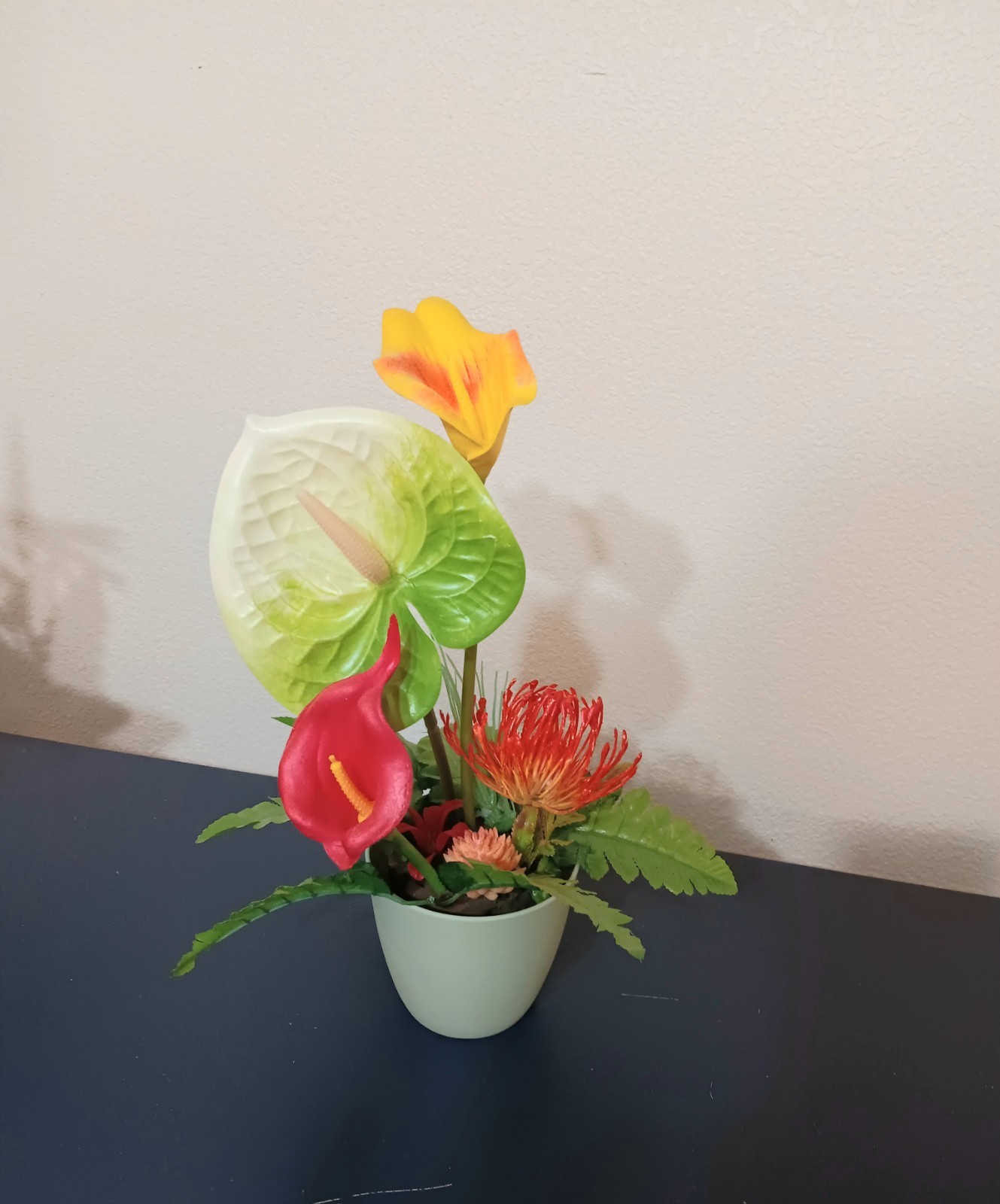 13″ Tropical Fowers Faux Lillie’s & Fern, Easter Decor, Orange, Yellow & Green