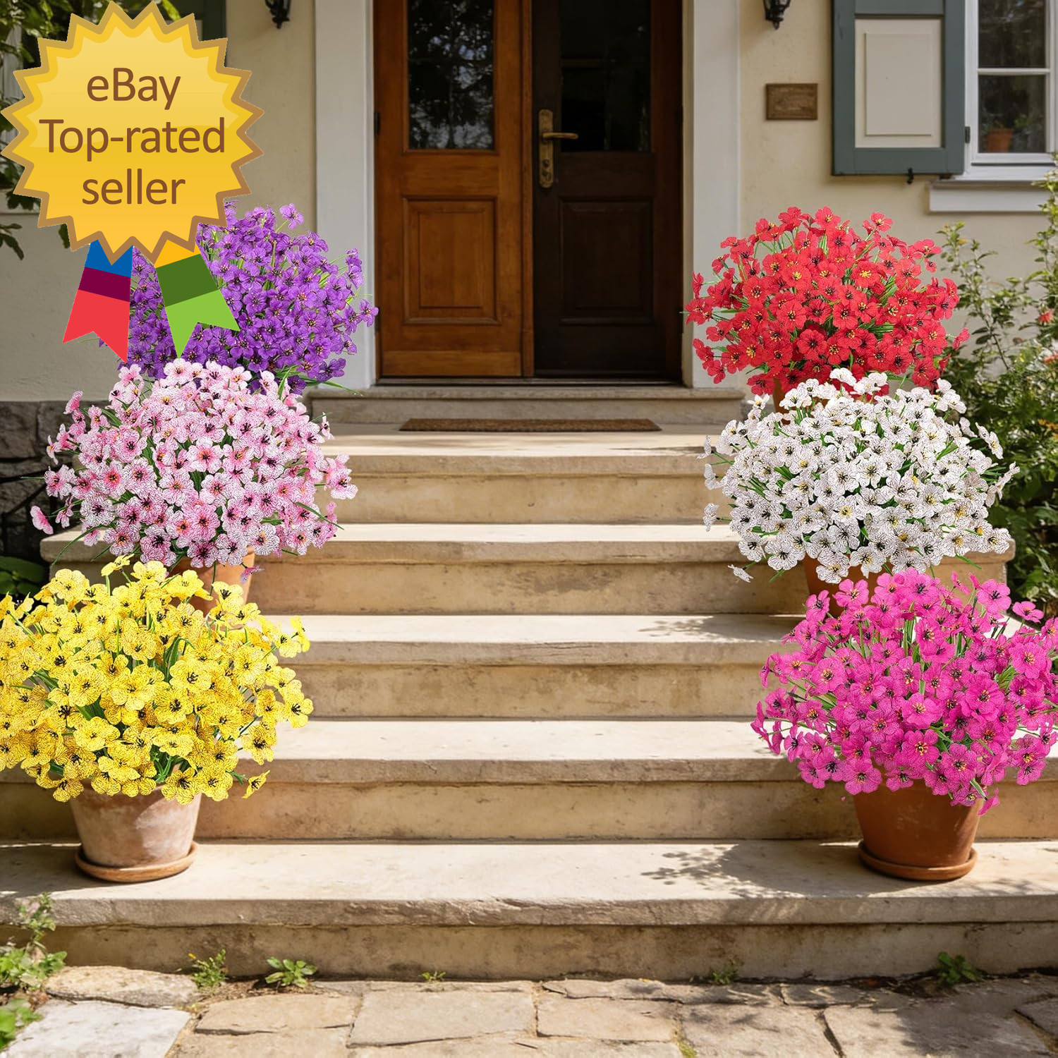 24 Bundles Artificial Flowers for Outdoors UV Resistant Silk Fake Flowers Faux P