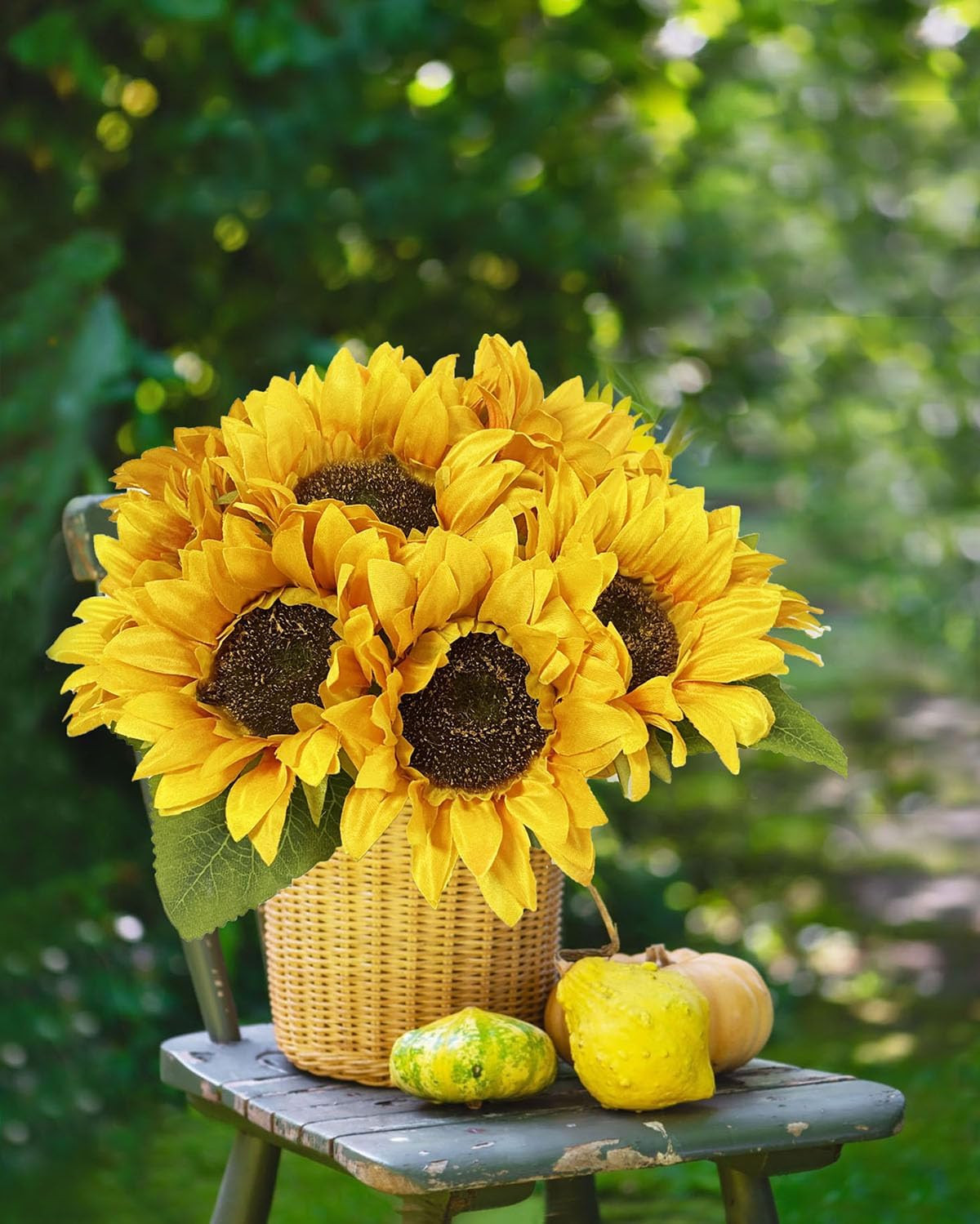 10PCS Sunflowers Artificial Flowers, Fake Silk Sunflower with Long Stem, Artific