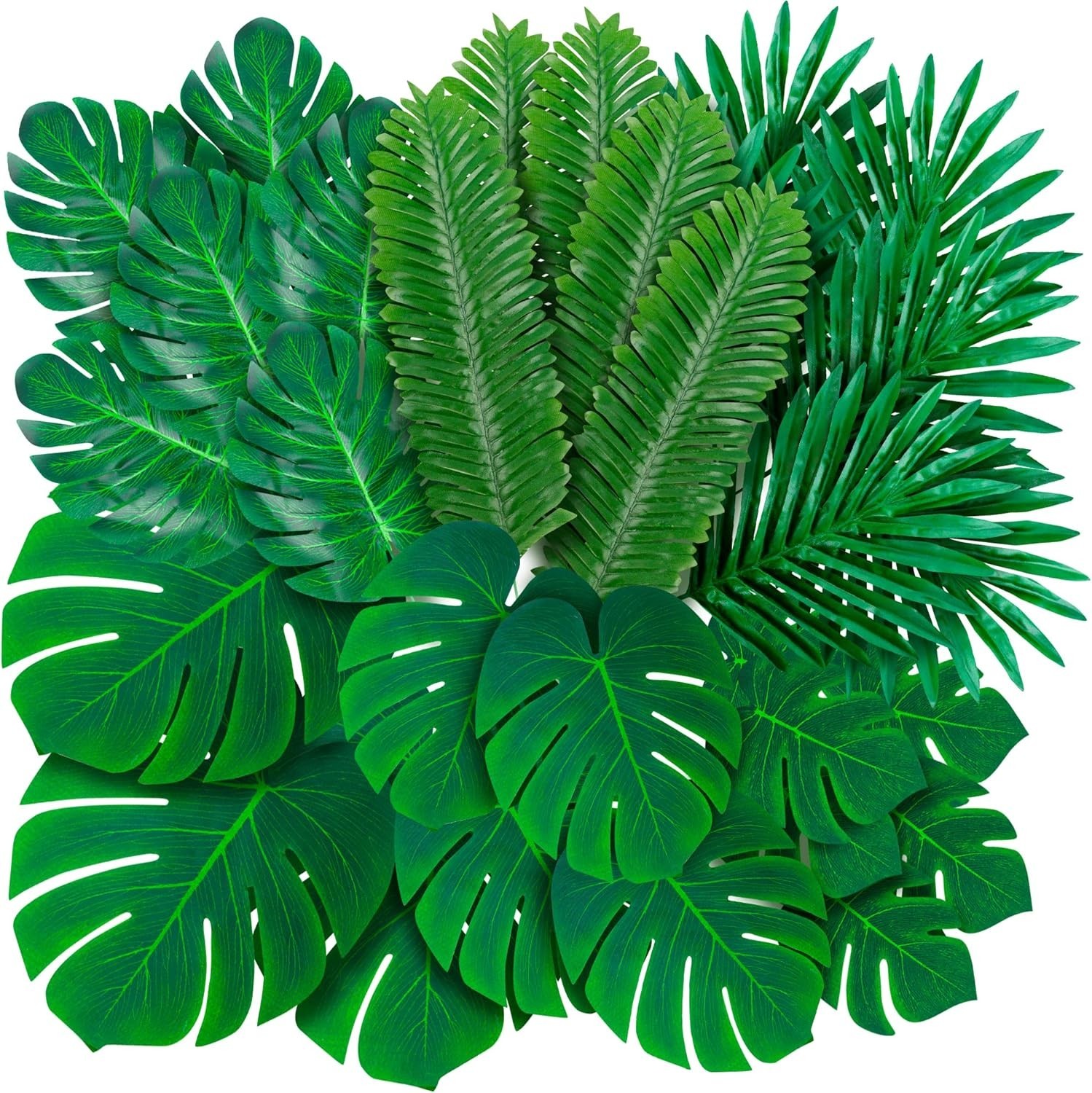 108 Pack Palm Leaves Artificial Tropical Monstera – 6 Kinds Large Small Green…