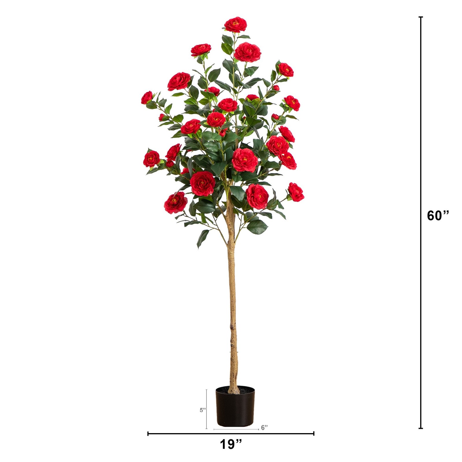 Nearly Natural 5ft Artificial Red Camellia Rose Tree in Red