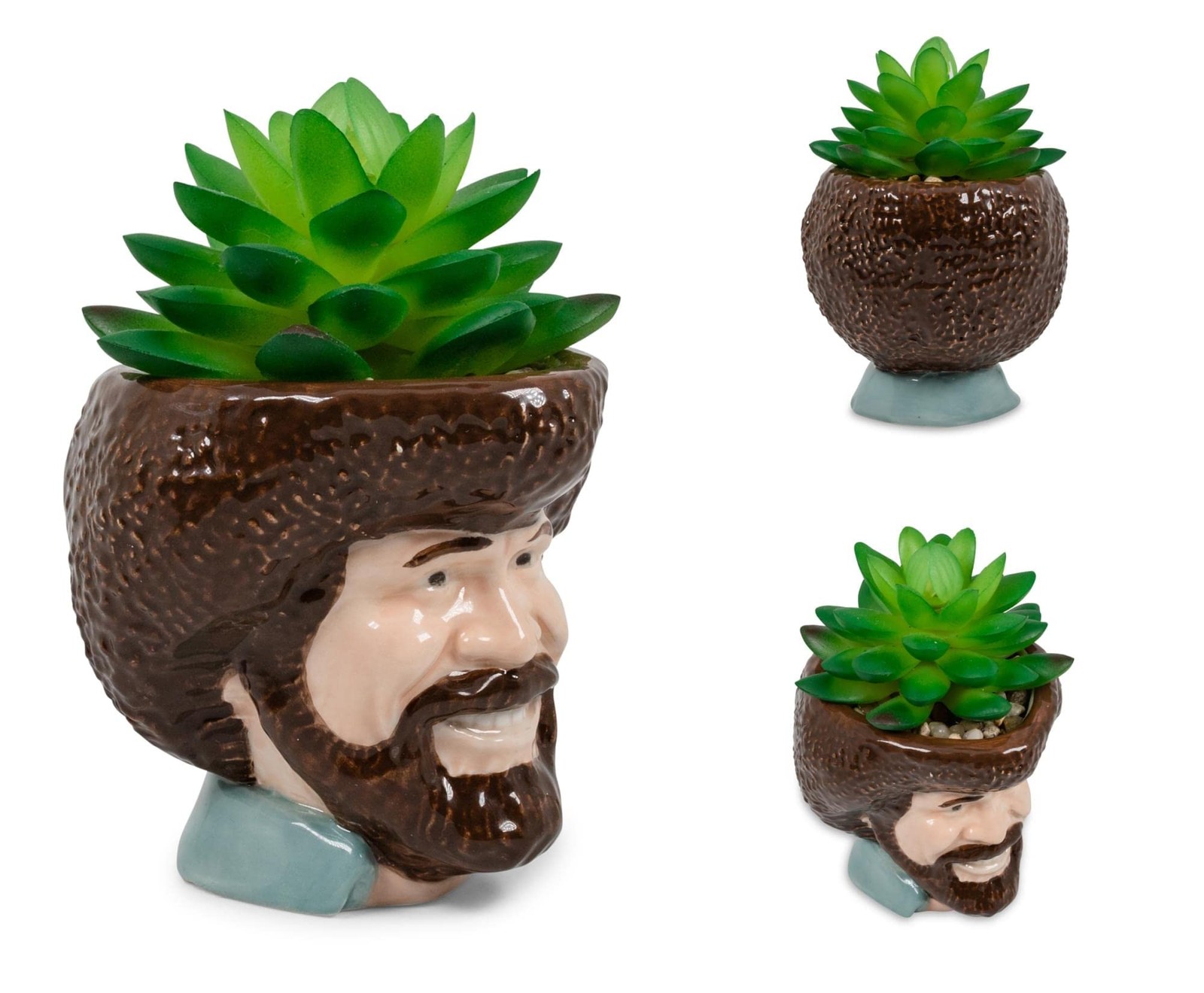 Toynk Bob Ross Mini Ceramic Planter with Artificial Succulent | Small Flower …
