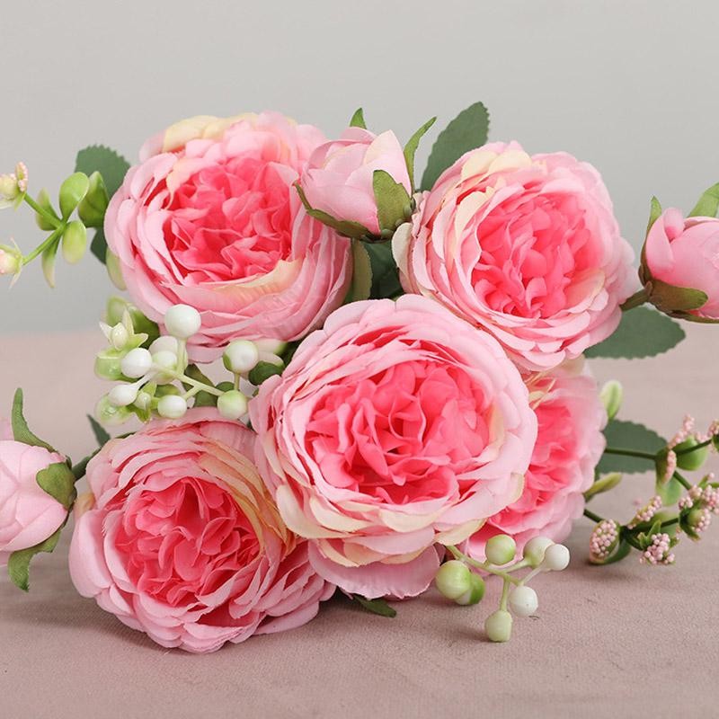 1pcs/30cm Rose Pink Silk Bouquet Peony Artificial Flower Wedding Home Decoration
