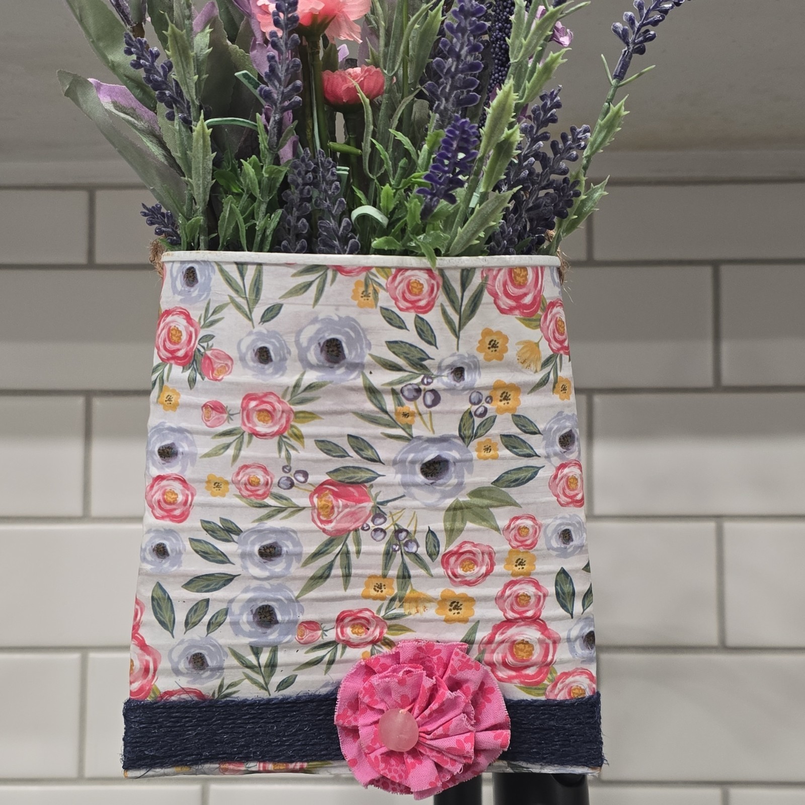 Handmade Artificial Lavender Hanging Basket Arrangement Purple Pink Wall Decor
