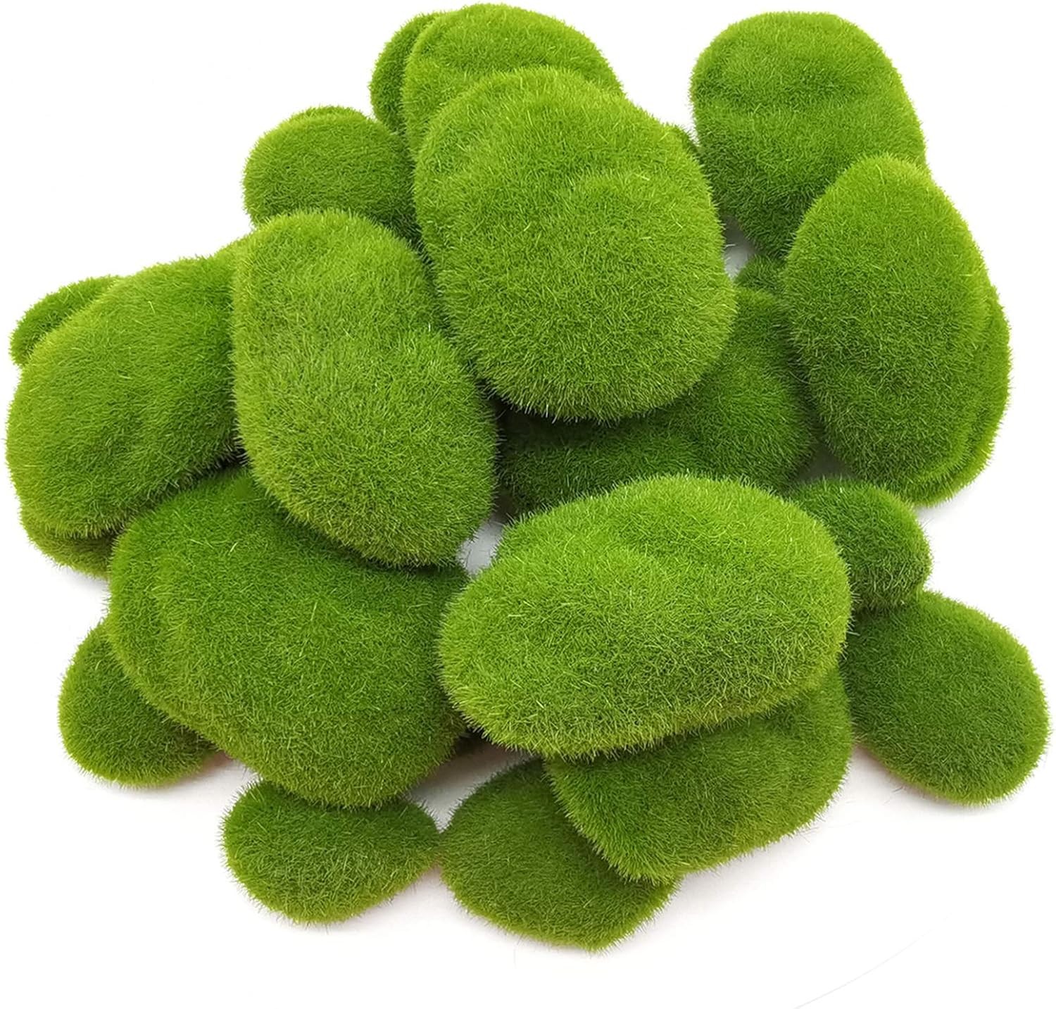30PCS 3 Size Artificial Moss Rocks Decorative, Green Moss Balls,Moss Stones,