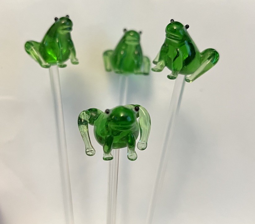 Set Of 4 Cute 🐸 Glass Frog Plant Picks 🐸 4.5”
