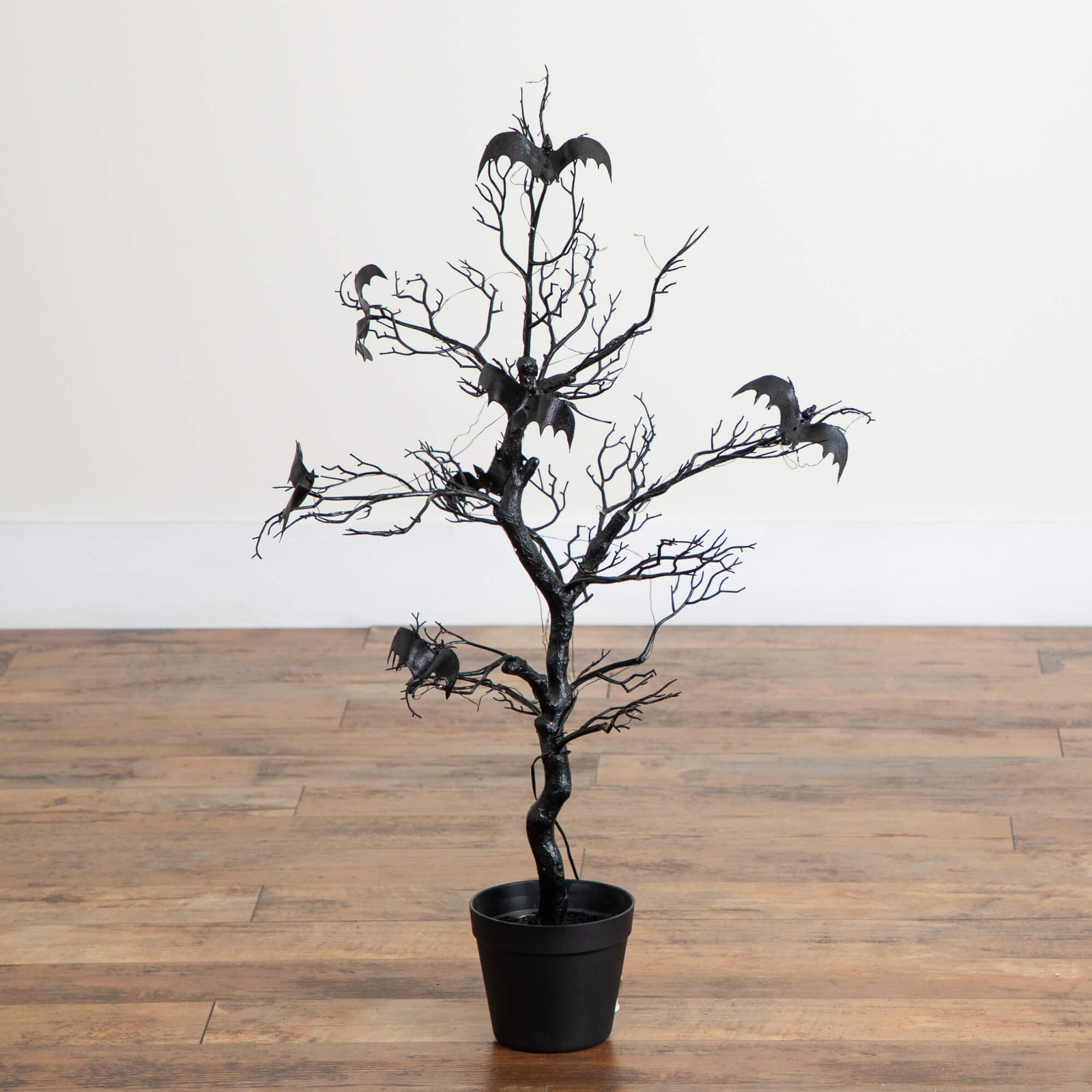 Nearly Natural 3ft Pre-Lit Halloween Black Spooky Twig Tree w/ Bats & 100 LED
