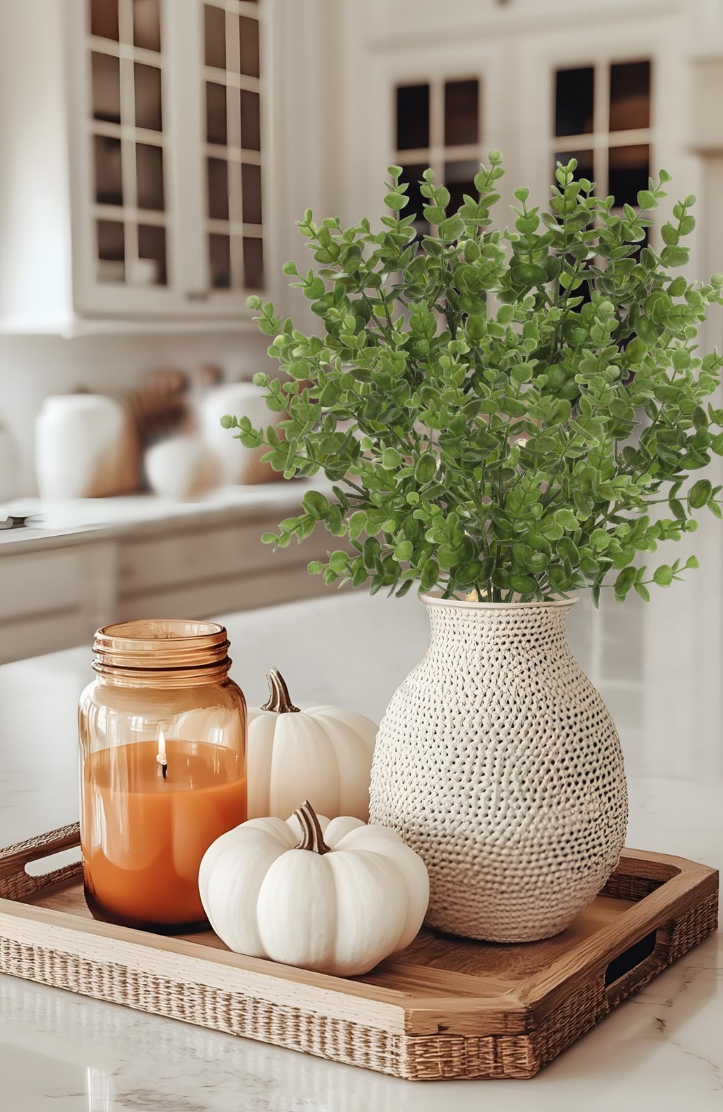 5 Stems Artificial Fall Greenery – 14.6″ Eucalyptus Leaf Stems for Autumn Flo…