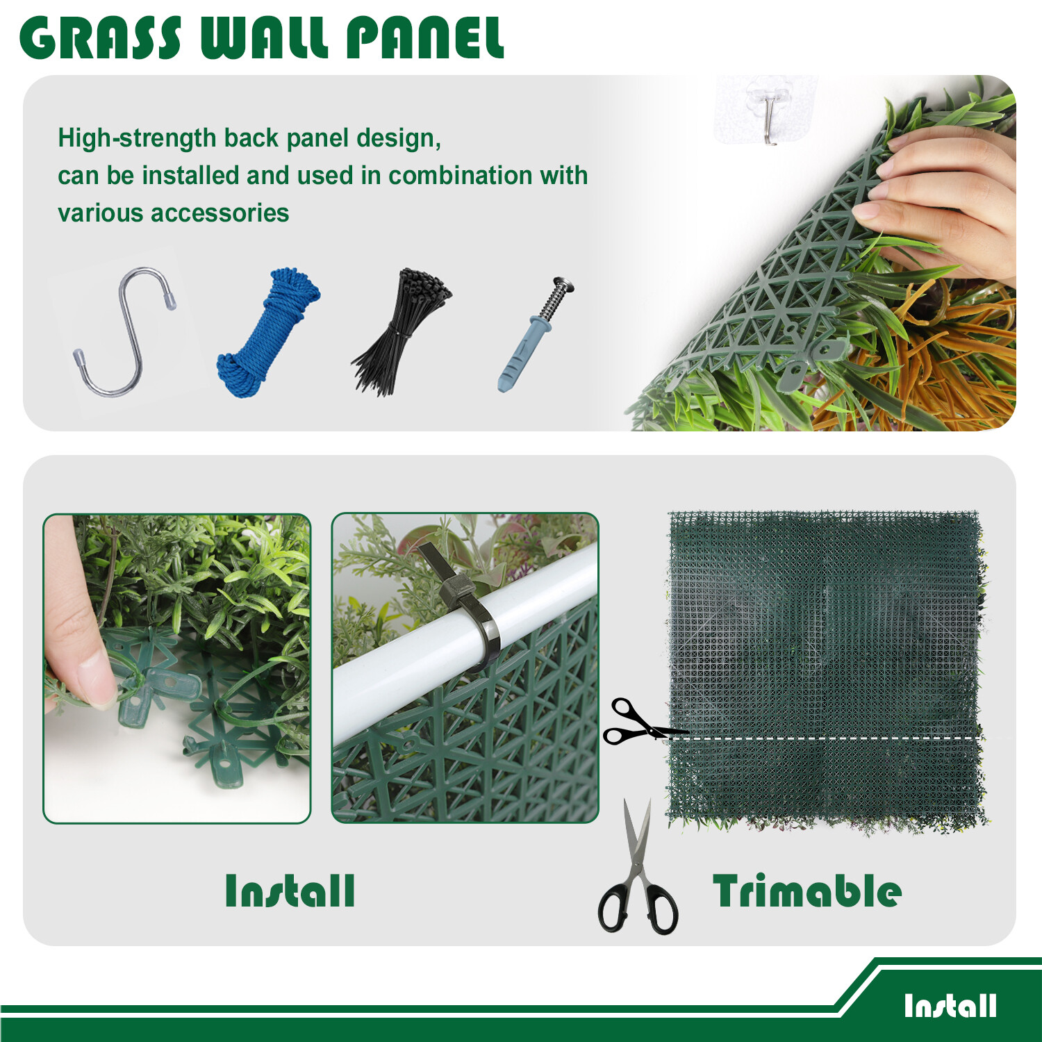 40″ Artificial Grass Mats 3D Mixed Plant Wall Ledge Decor For Home Festival #10