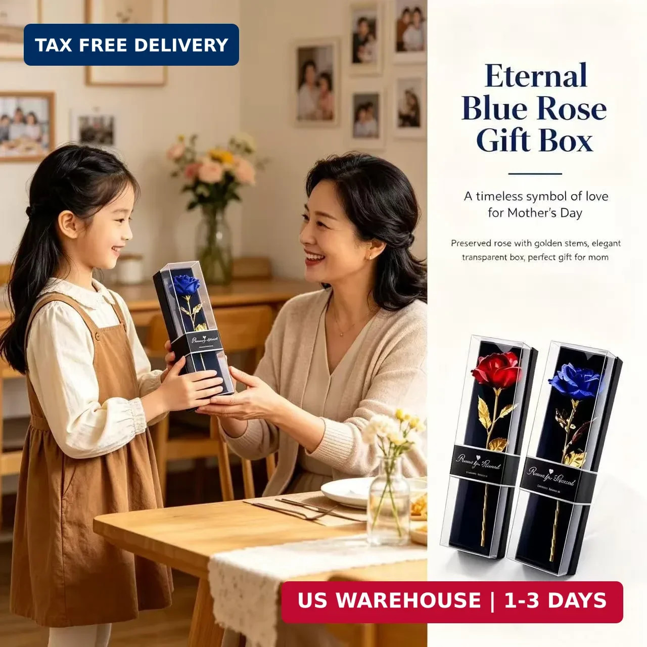 2PCS Single Rose, Roses in a Box, Forever Roses in a Box, Immortal Rose, Eternal
