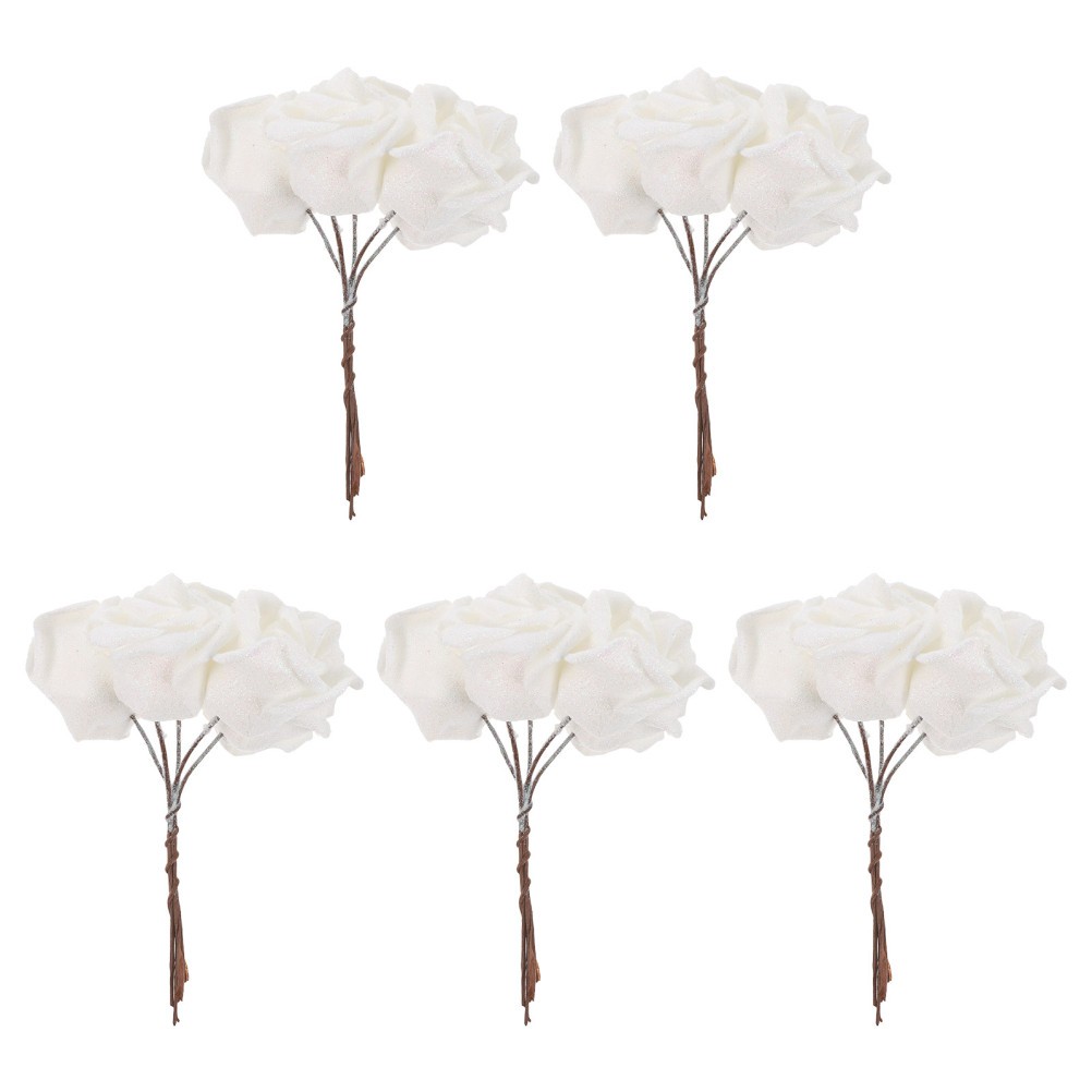 25 PCS Glitter White Rose Fake Flower Roses Artificial Centerpiece