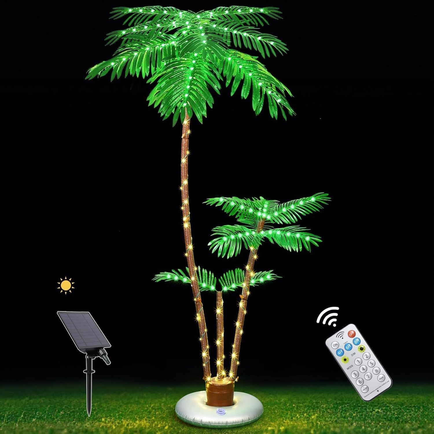 6FT Triple Trunk Solar Palm Tree IP65 Waterproof Artificial Lighted Tree with Re