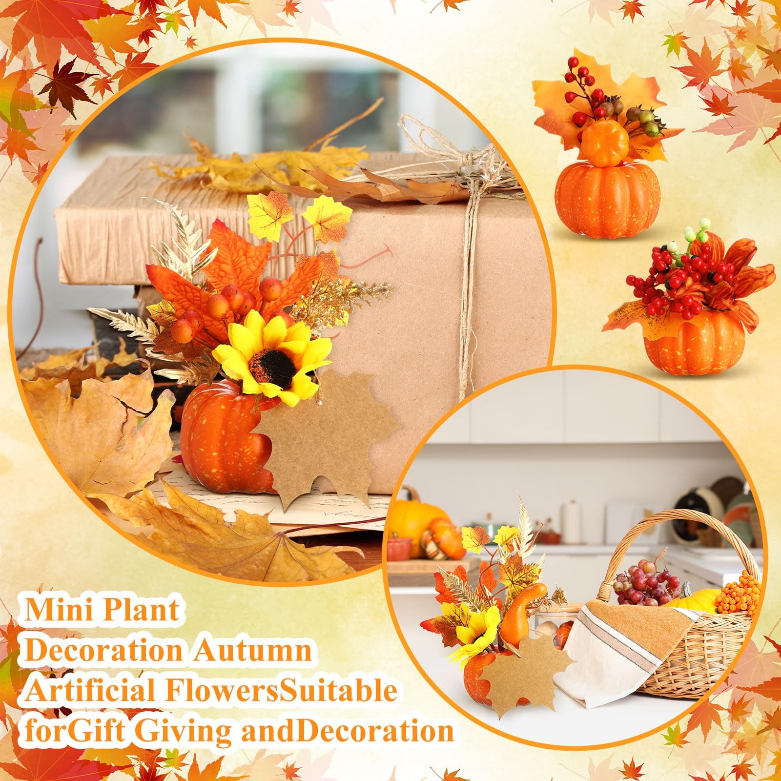 4 PCS Thanksgiving Fall Centerpieces Artificial Pumpkin Flowers Sunflower