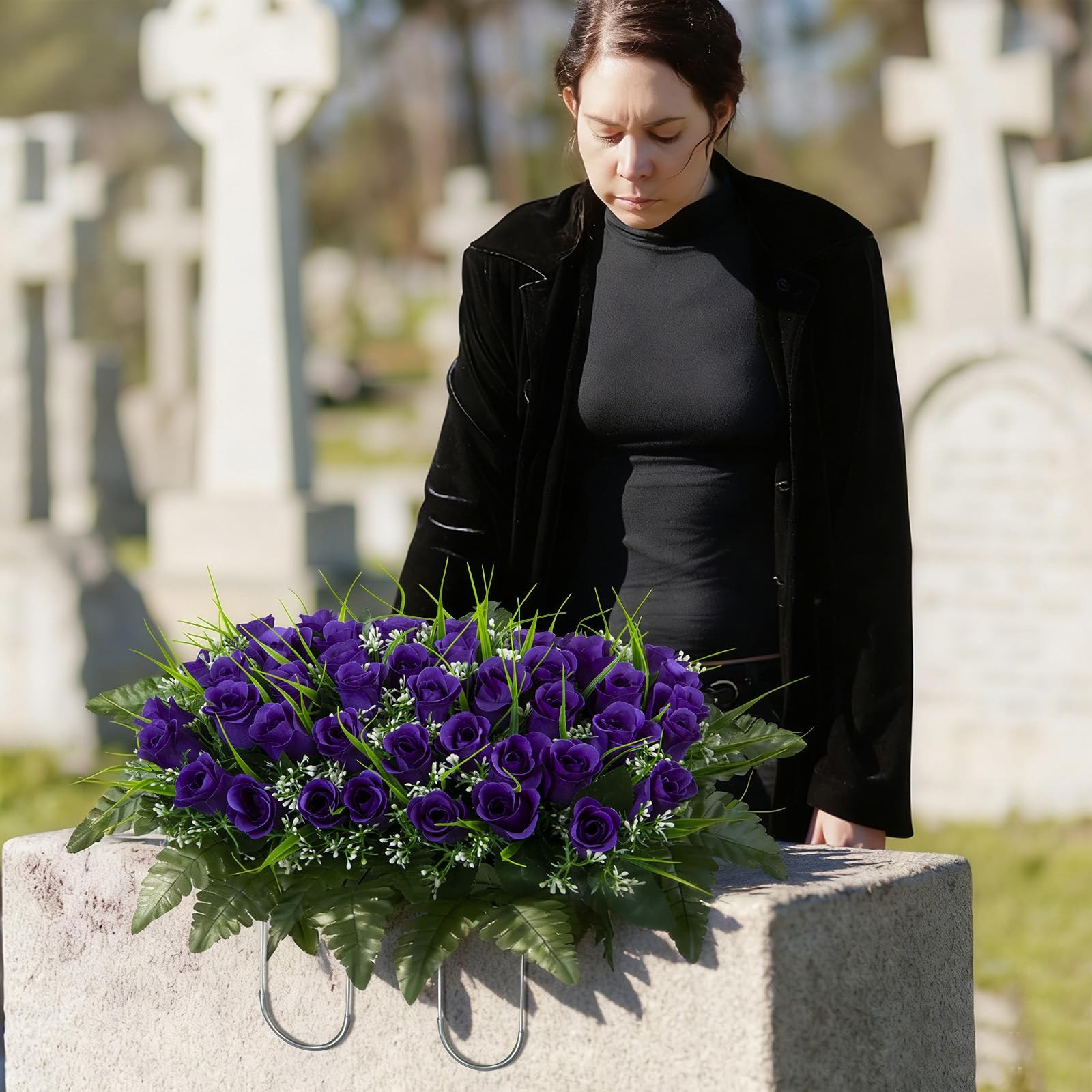 Artificial Headstone Flower Saddle, Silk Cemetery Flowers Saddles, Artificial…