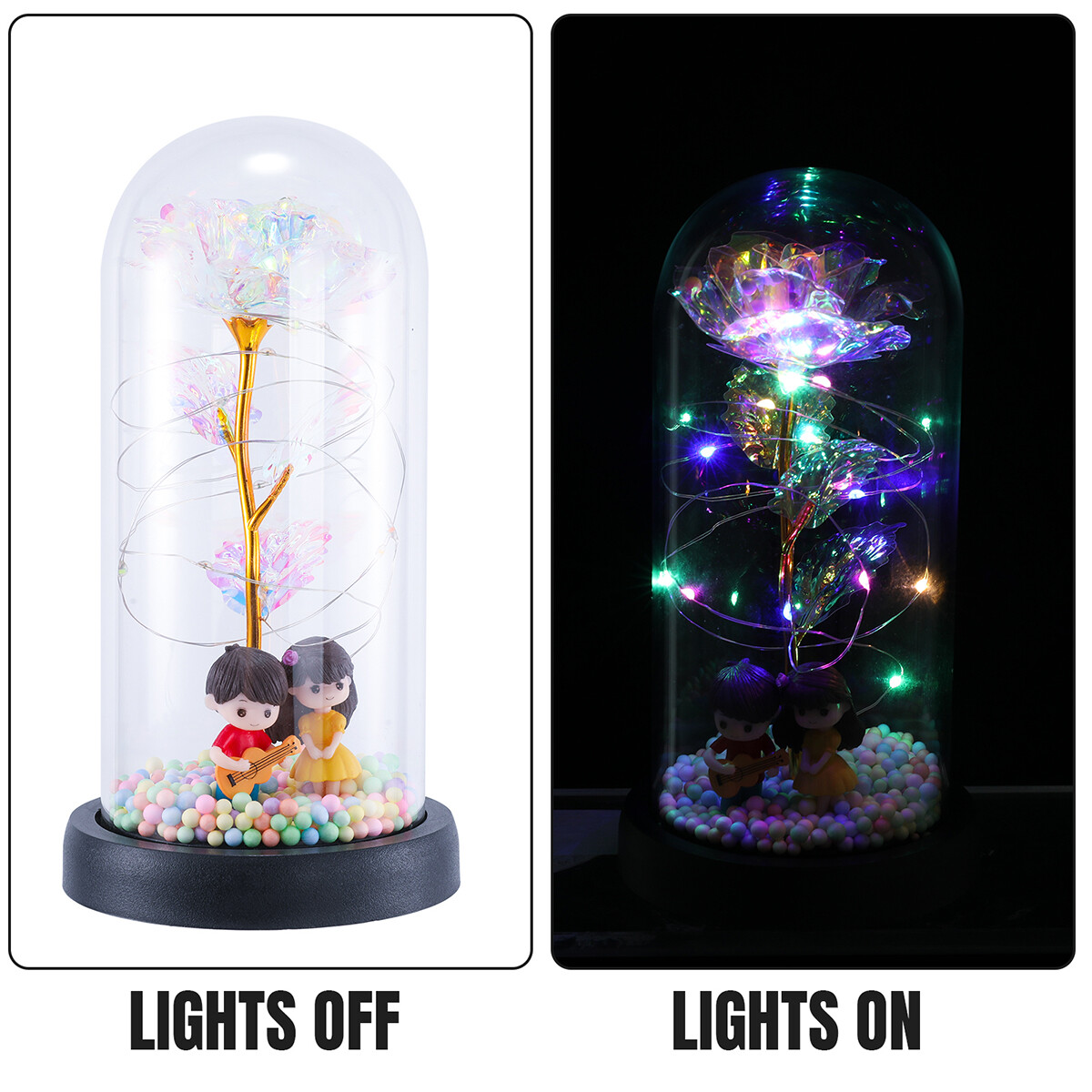 Rose Flower In Glass with LED Light Gifts For Her Valentine Girlfriend Birthday