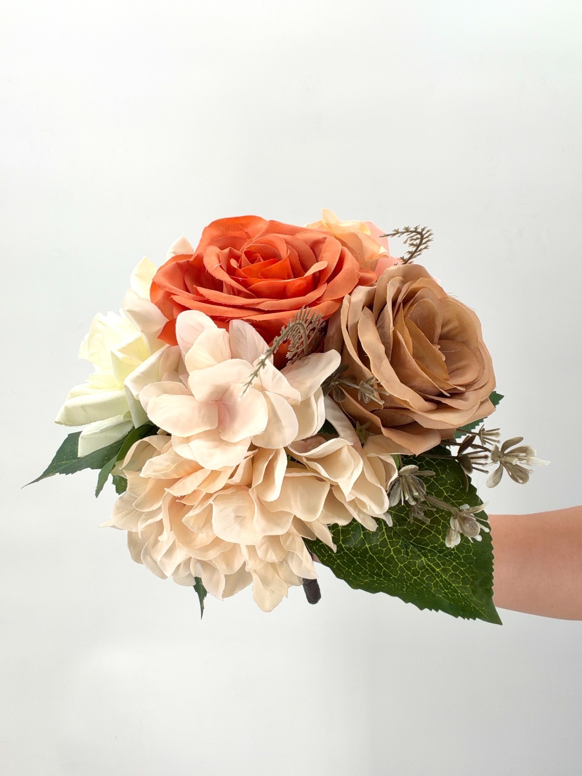 Coral & Peach Rose Bridal Bouquet, Silk Wedding Flowers, Burnt Orange, Wedding