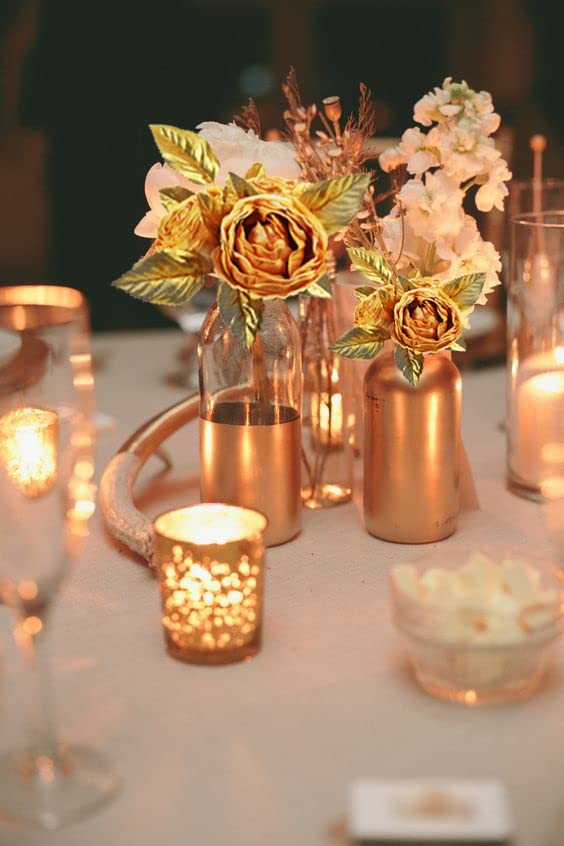 100 PCS Artificial Rose Gold Leaves Greenery Fake Rose Bulk Wedding Decor