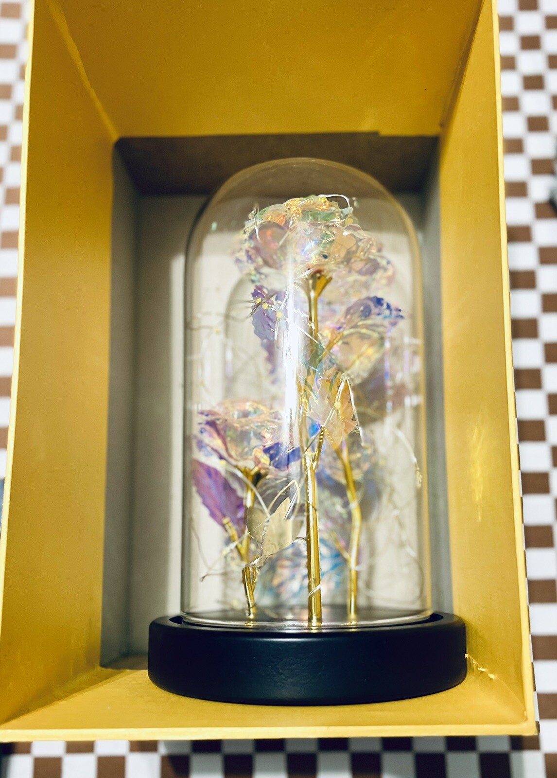 Gorgeous Glass Rose Flower Gift for Women Light-Up Forever Rose Glass Case