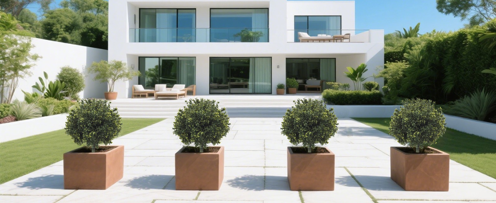 40cm Fake Boxwood Ball Topiary 2Pcs Ground Stake for Indoor and Outdoor Greenery