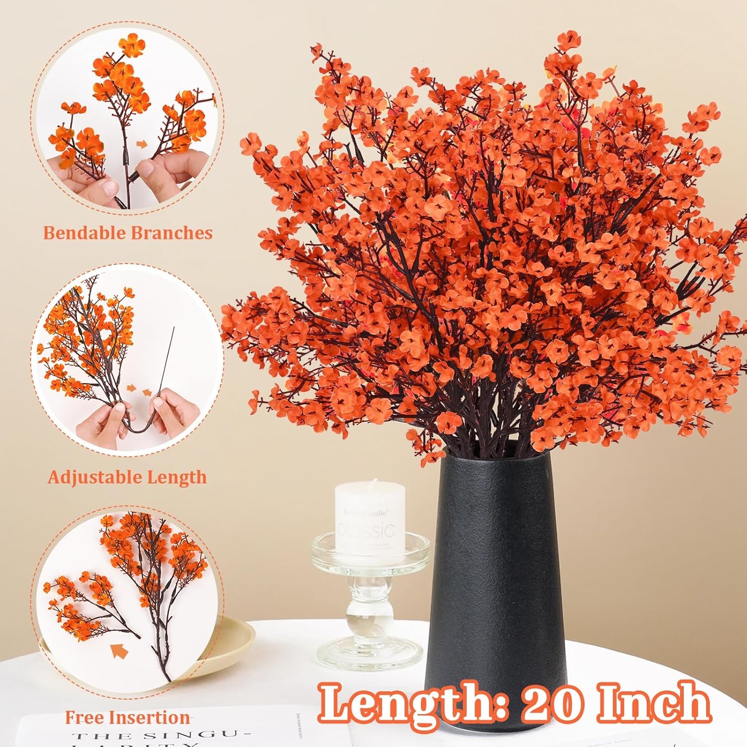 Fake Fall Flowers Thanksgiving Table Decor, 5Pcs Fall Orange Faux Artificial