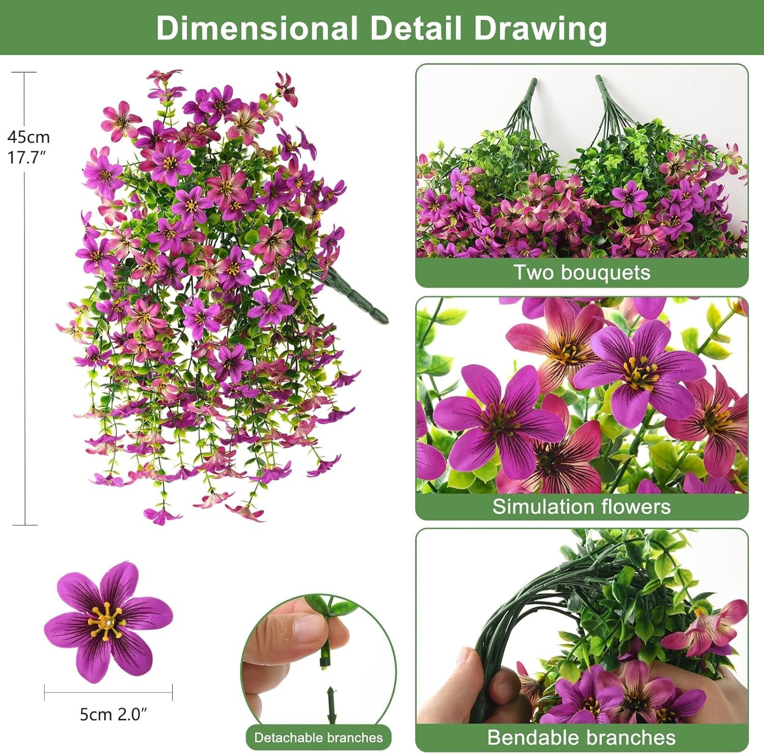 UV Resistant Artificial Flowers – Purple & Hot Pink Silk Floral Outdoor Decor