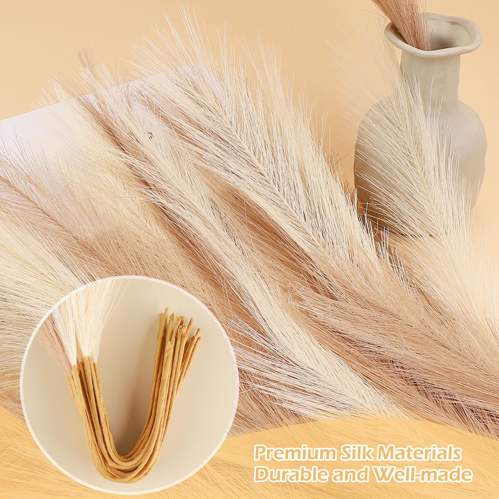 30 Pcs Pampas Grass Decor 21.7″ Fluffy Faux Short Brown Pampas Grass Artifici…