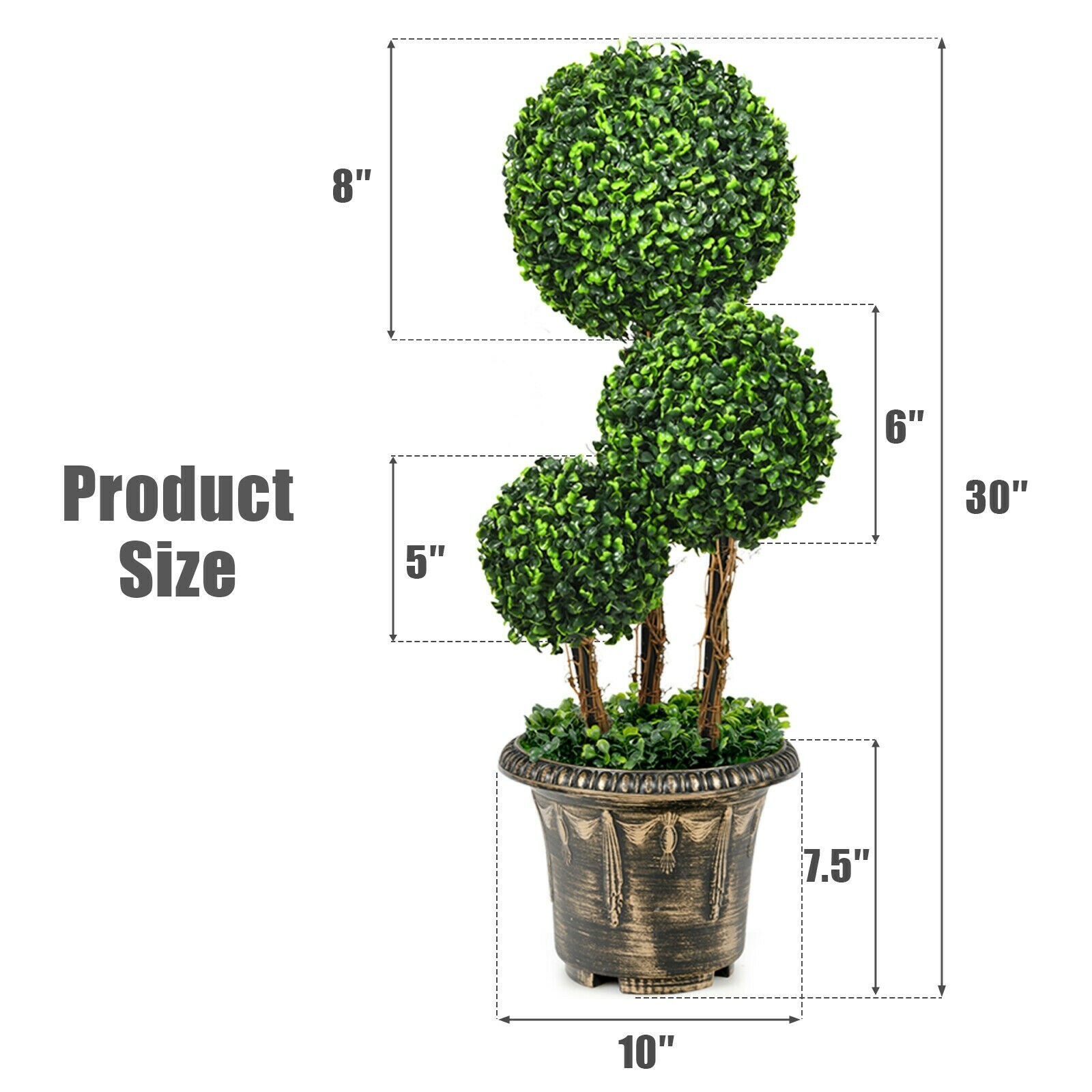 Costway 30″ Artificial Topiary Triple Ball Tree In/Outdoor UV Resistant Office