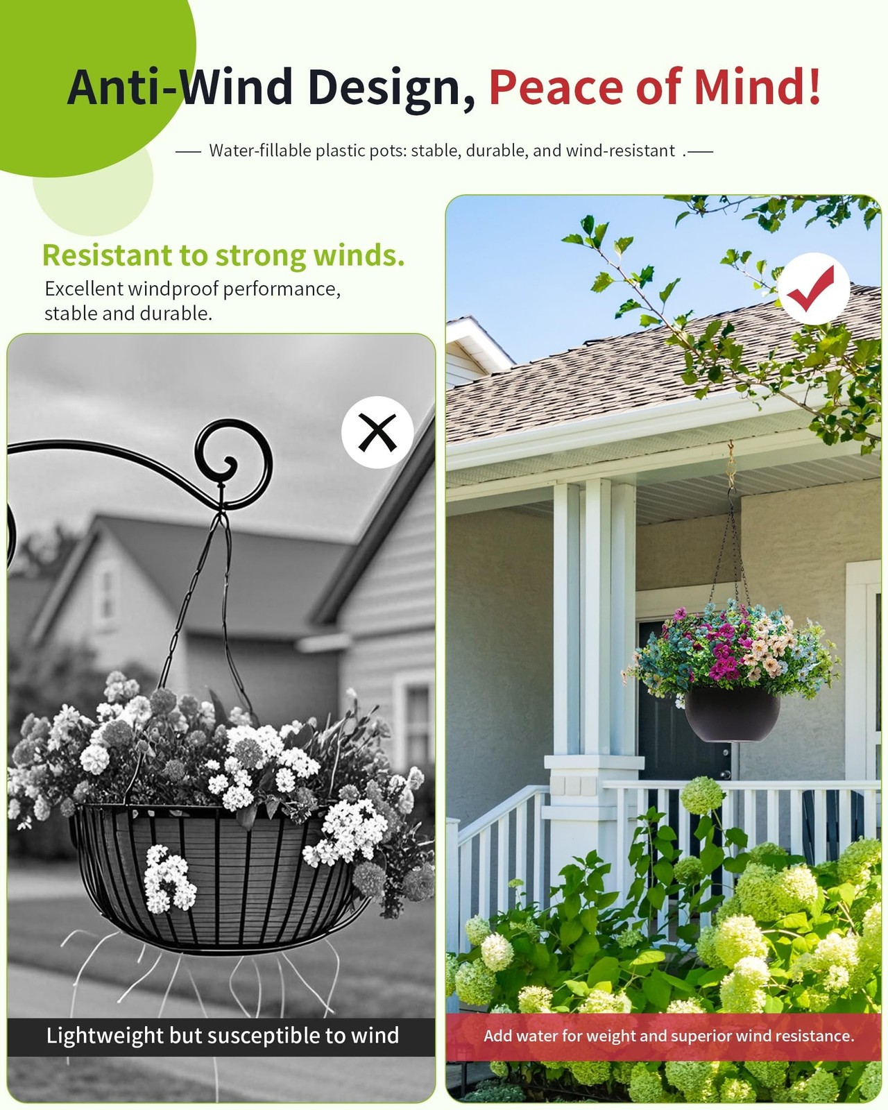 JAKY-Global 2 Sets Artificial Hanging Plants Flowers Basket For Outdoors