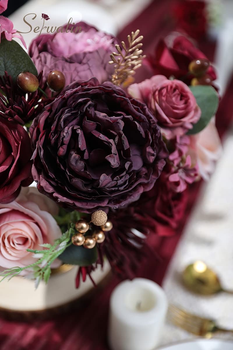 Burgundy, Pink Artificial Flowers, Fake Rose Silk, Wedding Bouquets, Center